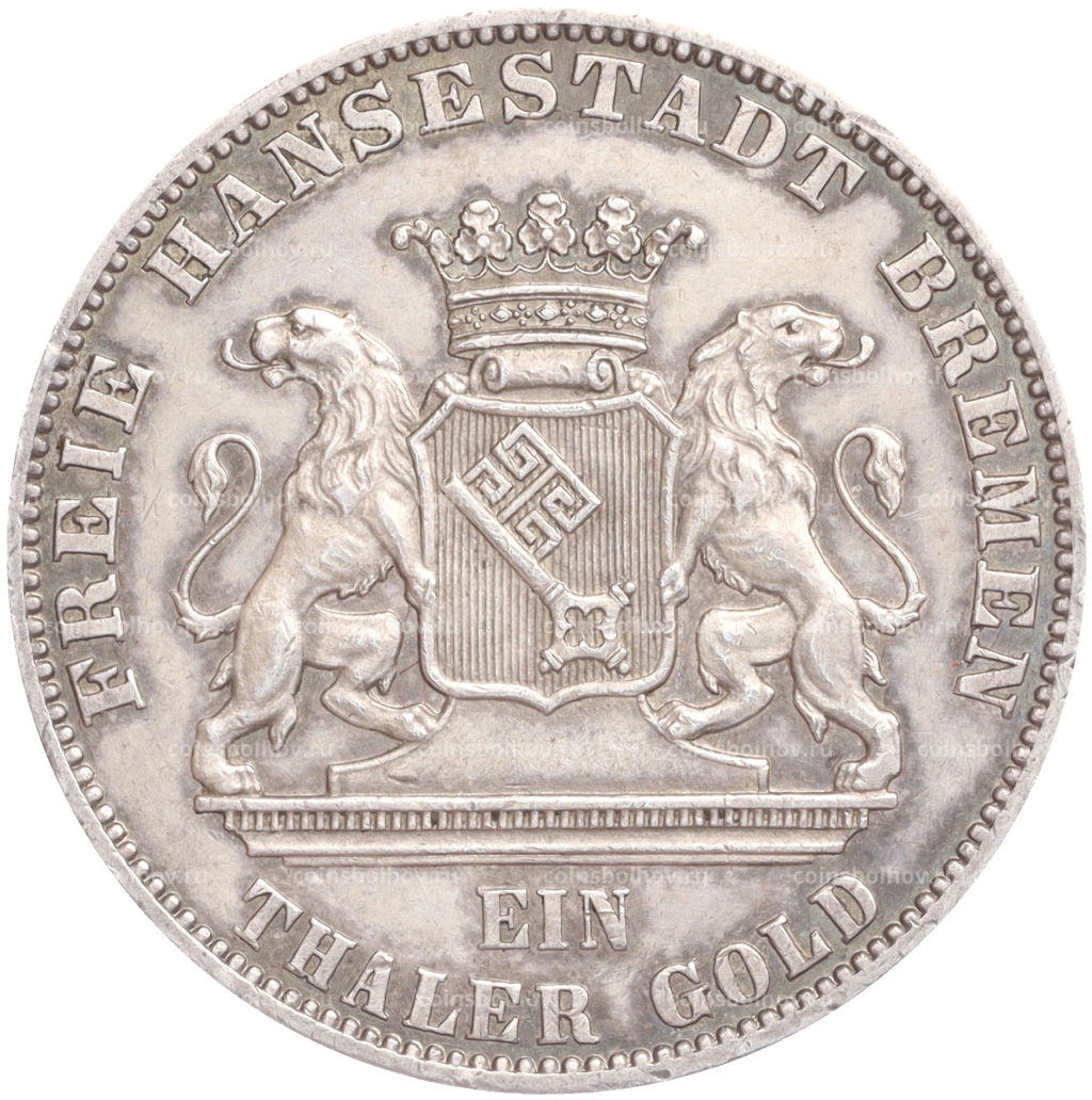 Монета 1 талер 1865 года B Бремен Второй немецкий стрелковый фестиваль