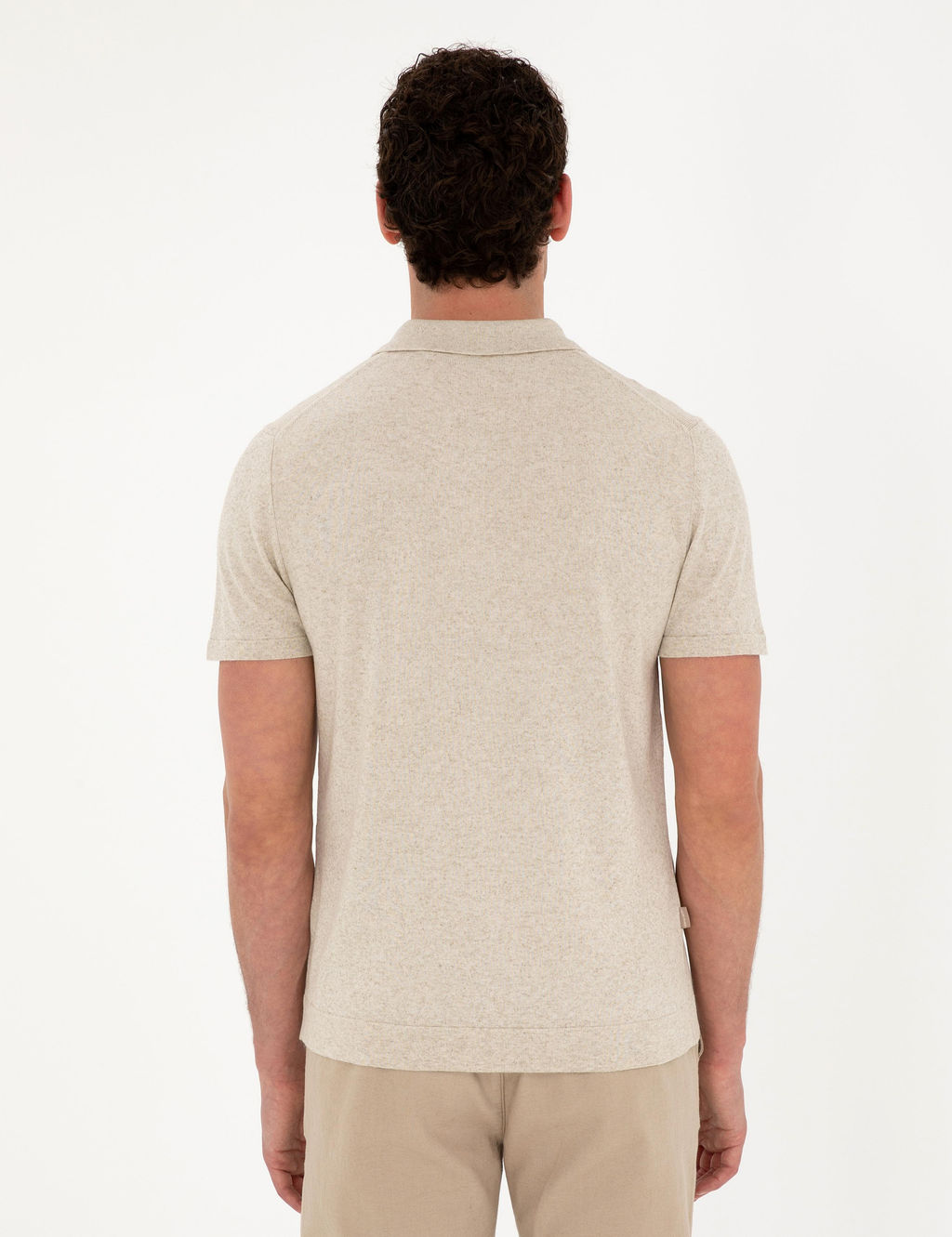 Bej Slim Fit D__meli Polo Yaka Keten Kar___ml_ Triko Ti__rt