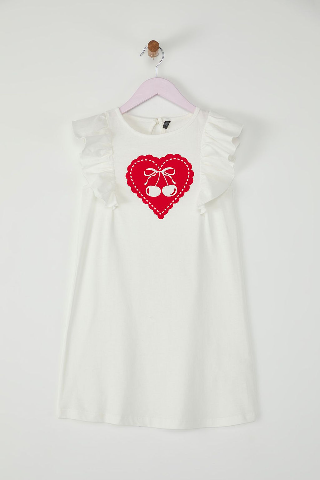 K?rm?z? K?z Cocuk %100 Pamuk Kalp Bask?l? F?r?f?rl? Kolsuz Mini Orme Elbise TKDSS25EL00071 - Trendyolmilla фото 3