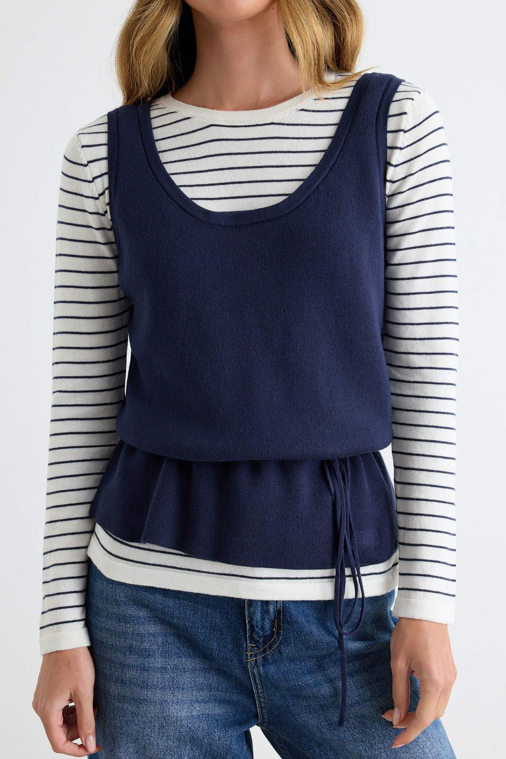Lacivert Bisiklet Yaka Fitted Yumu_ak 2li Bluz-_st Triko Kazak TWOAW27KZ00210 - Trendyolmilla фото 3