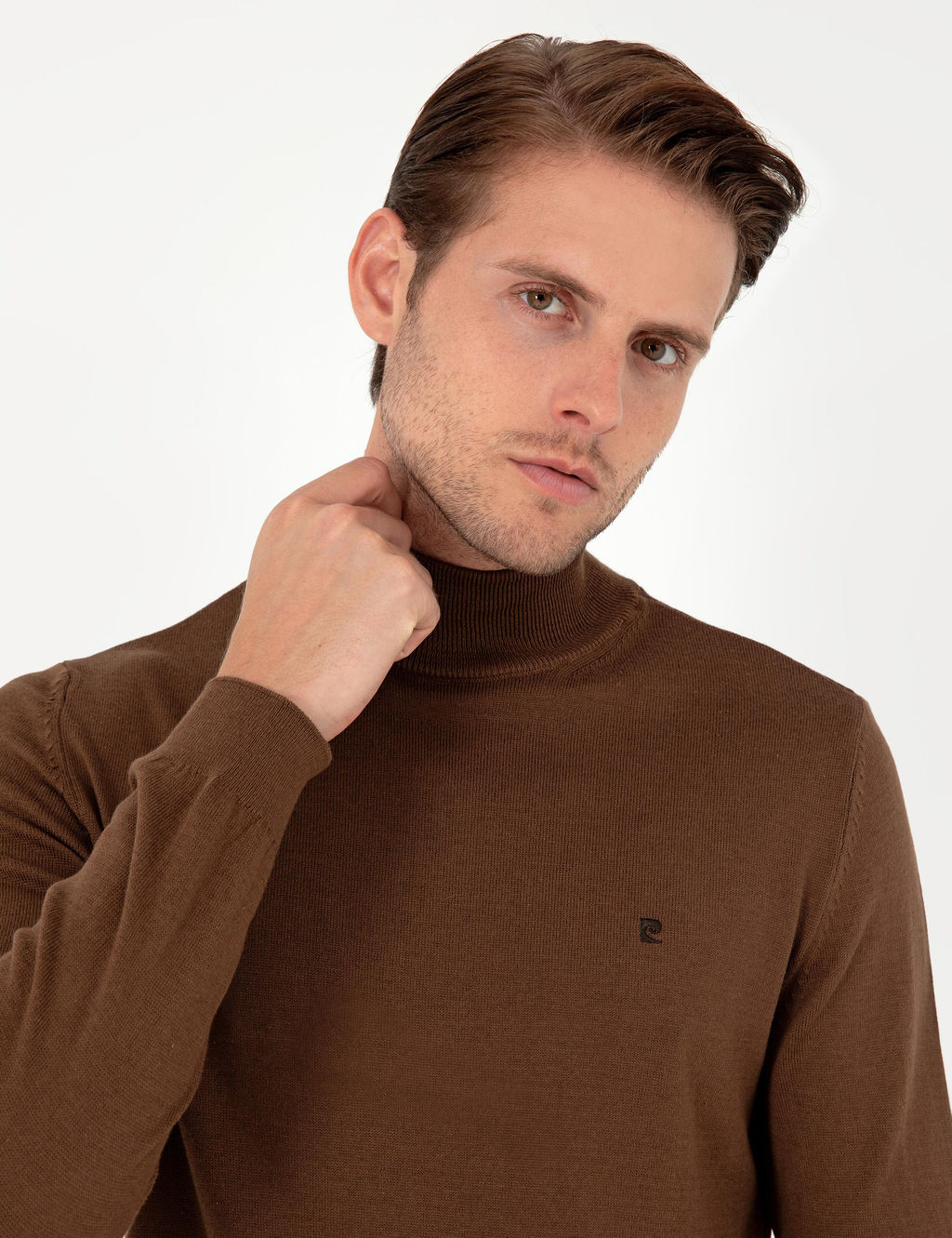 Koyu Kahverengi Slim Fit Yar_m Bal_k__ Yaka Basic Triko Kazak - Pierre cardin фото 2