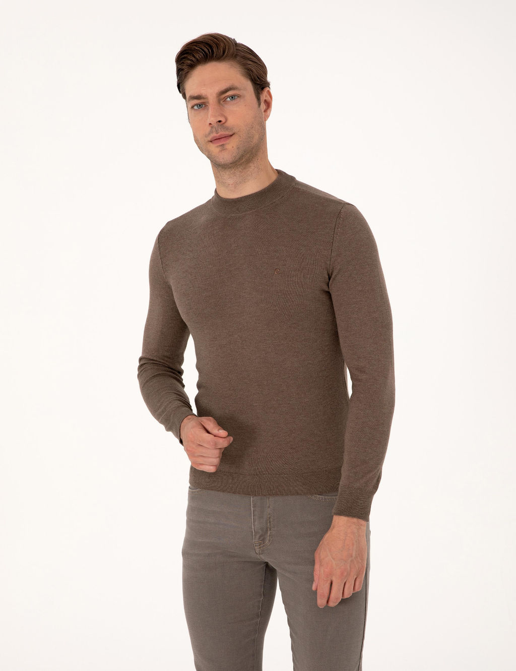 Vizon Melanj Slim Fit _eyrek Yaka Basic Triko Kazak