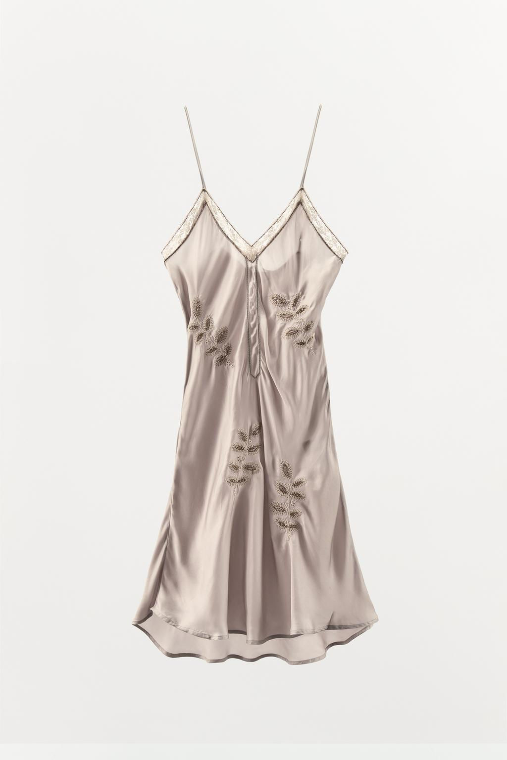BEADED SLIP DRESS WITH EMBROIDERY - Zara фото 4