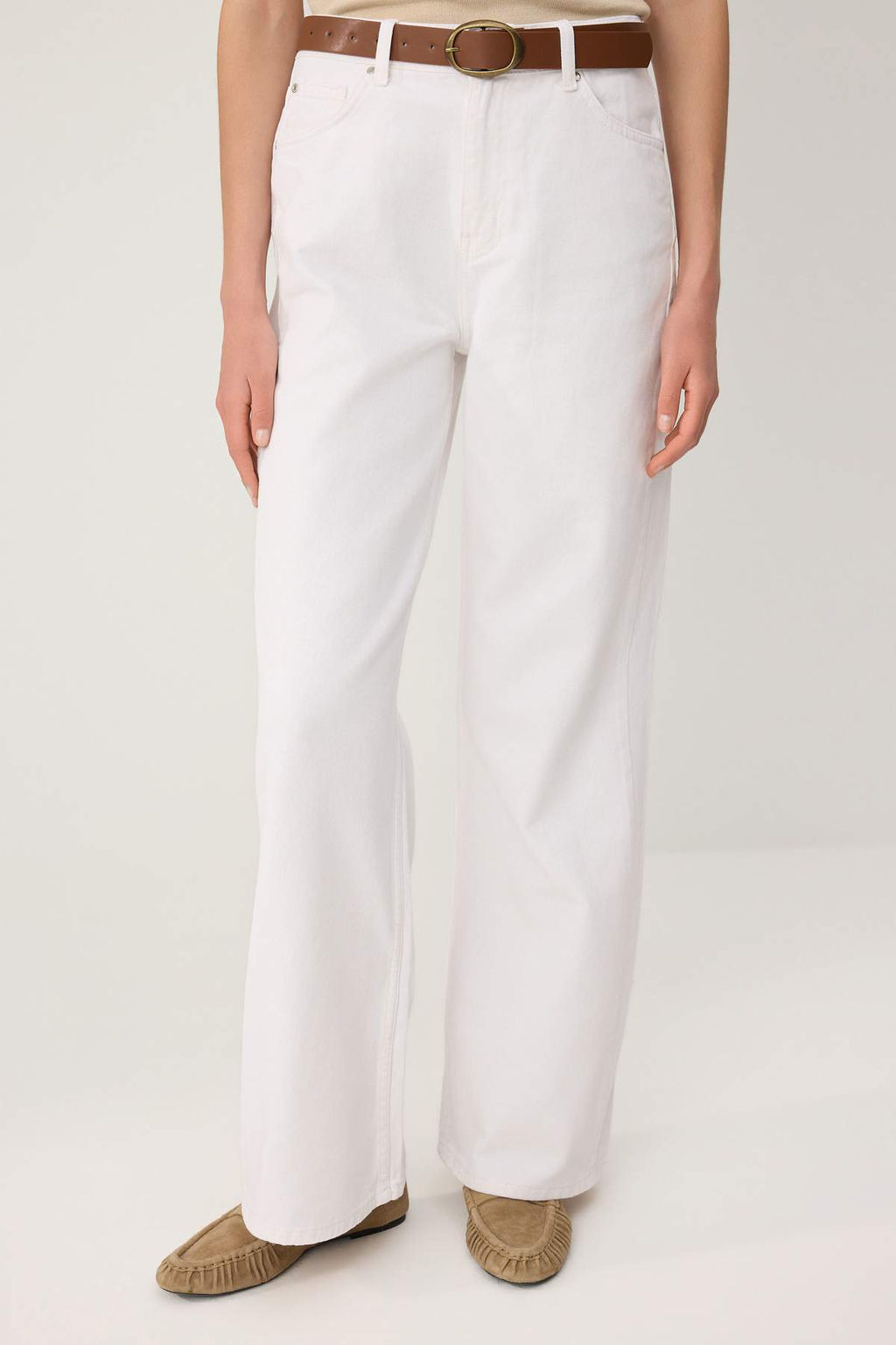 Beyaz Kemerli Yuksek Bel Wide Leg Genis Paca %100 Pamuk Non-Stretch Jeans TWOSS26JE00323 - Trendyolmilla фото 3