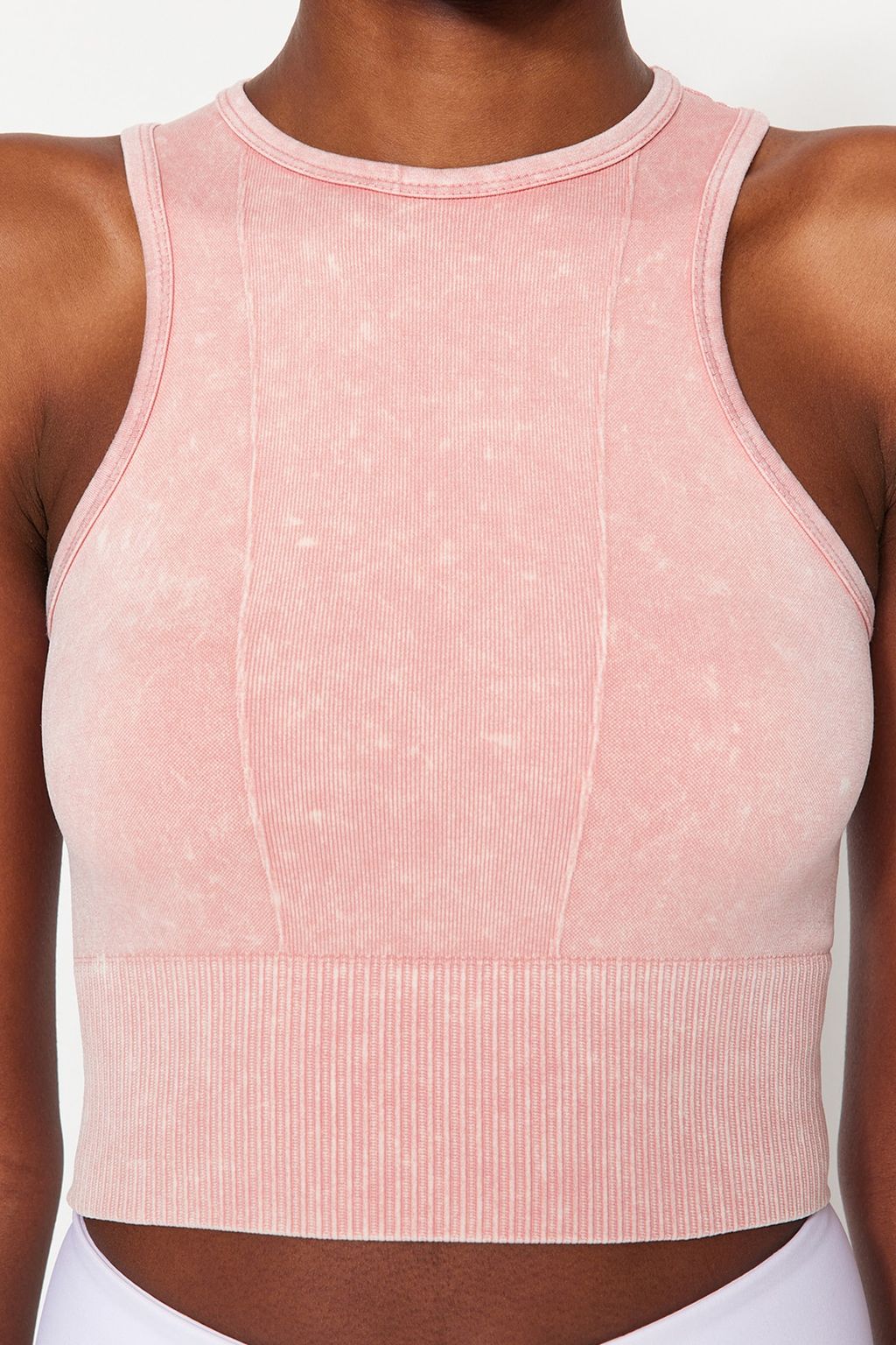 Trendyolmilla Lacivert Seamless/Dikissiz Crop Y?kamal? Halter Yaka Orme Spor Ust/Bluz THMSS23SS00004