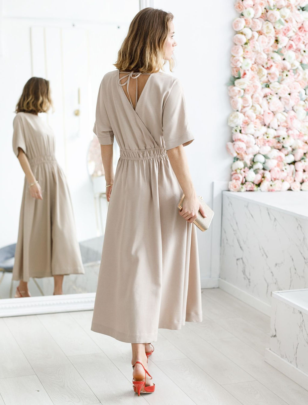 VILATTE / Платье из плотного лиоцелла с поясом на резинке  фото 11