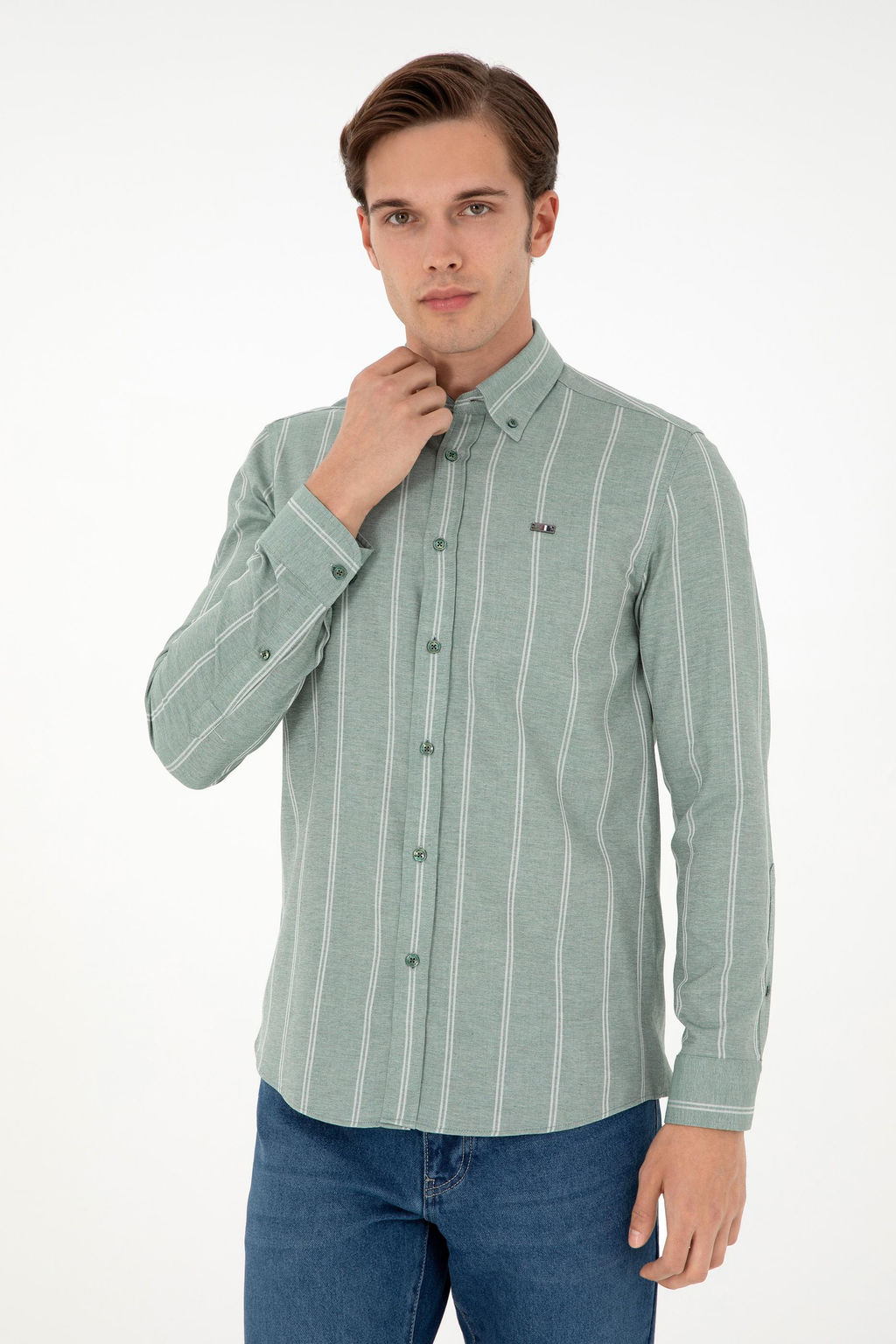 Мужская темно-зеленая рубашка с длинным рукавом Неожиданная скидка в корзине - U.s. polo assn фото 3