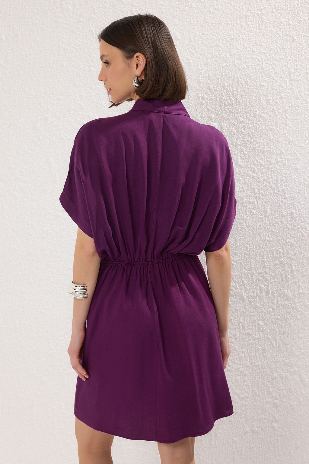 Siyah Duz Lastikli K?sa / Mini Dokuma Elbise TWOSS25EL00587 - Trendyolmilla фото 8