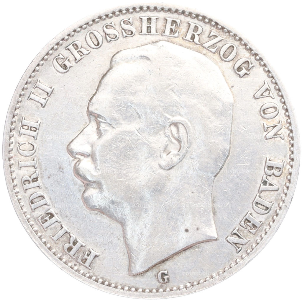 Монета 3 марки 1908 года G Германия (Баден)