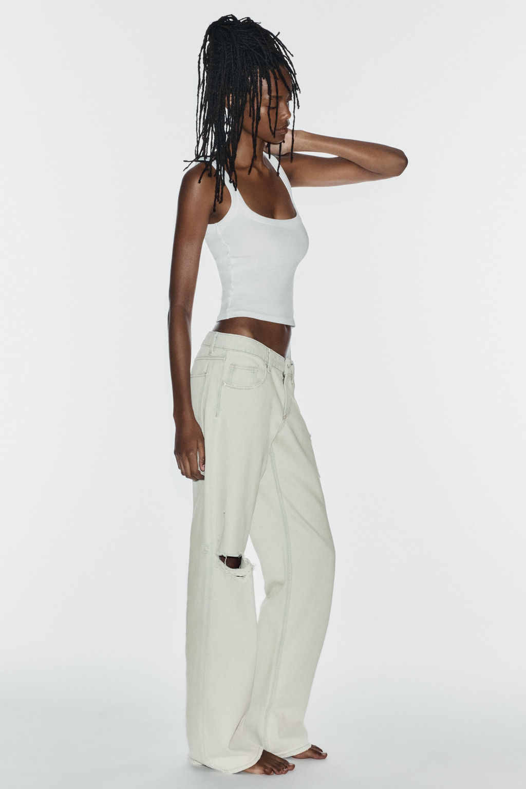 JEANS TRF WIDE LEG TIRO BAJO ROTOS / Azul claro - Zara фото 2