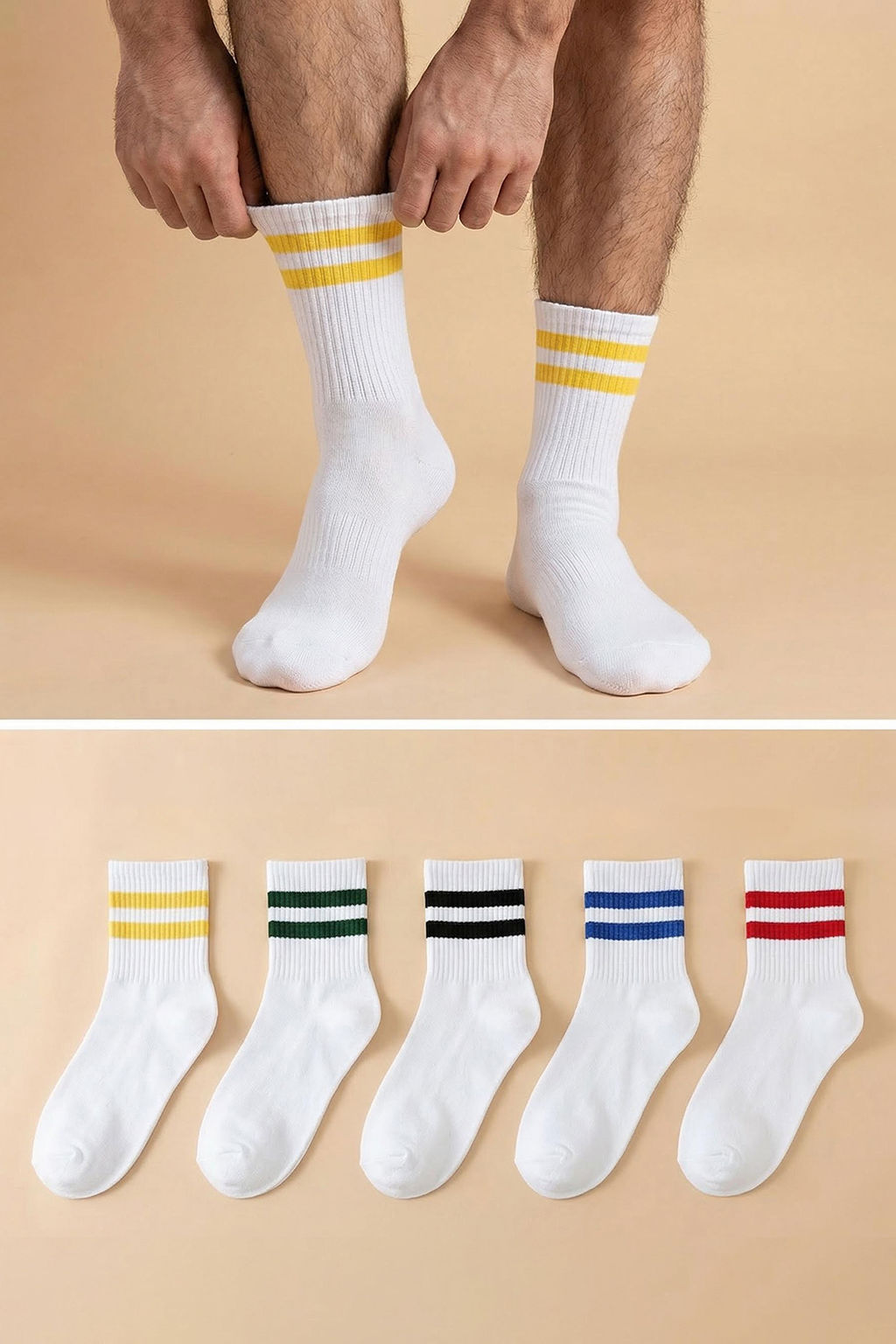 TRENDYOL MAN Beyaz 5li Paket Renkli Cizgili Kolej-Tenis-Orta Boy Corap TMNSS20CO0005 - Trendyolmilla фото 10