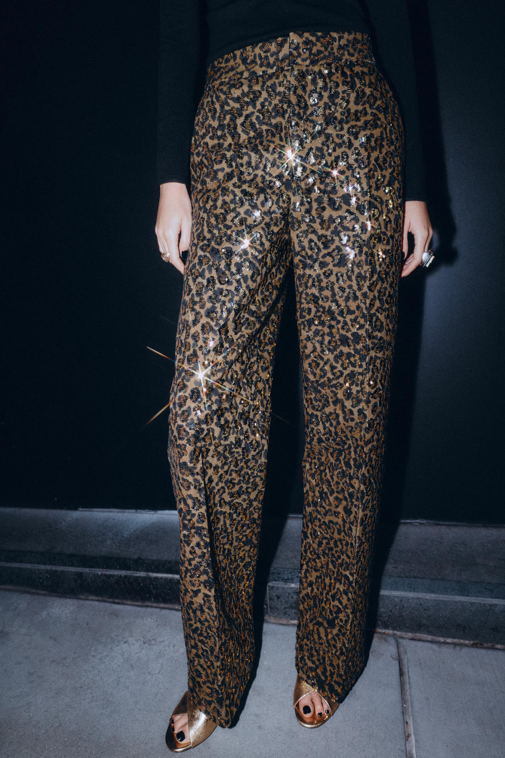 ANIMAL PRINT SEQUINNED STRAIGHT-LEG TROUSERS