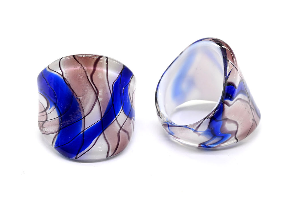 Кольцо из стекла мурано модель 10 цв.сиренево-синий Радуга камня