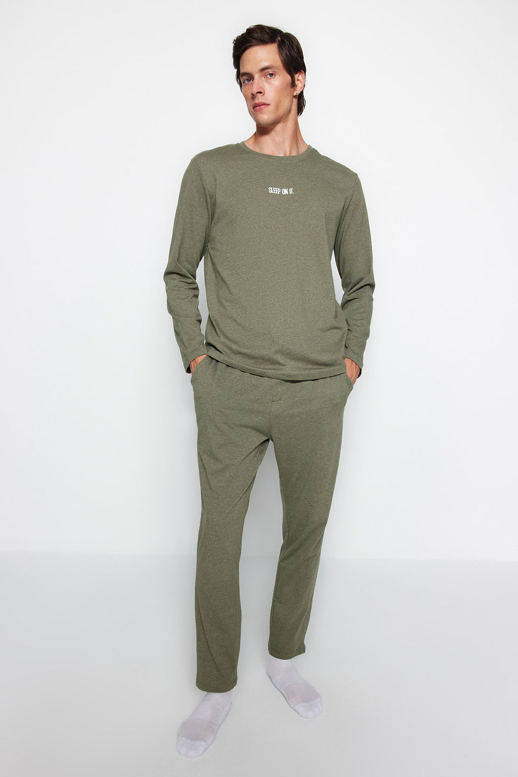 TRENDYOL MAN Lacivert Regular Fit Bask?l? Orme Pijama Tak?m? TMNAW24PT00005 - Trendyolmilla фото 19