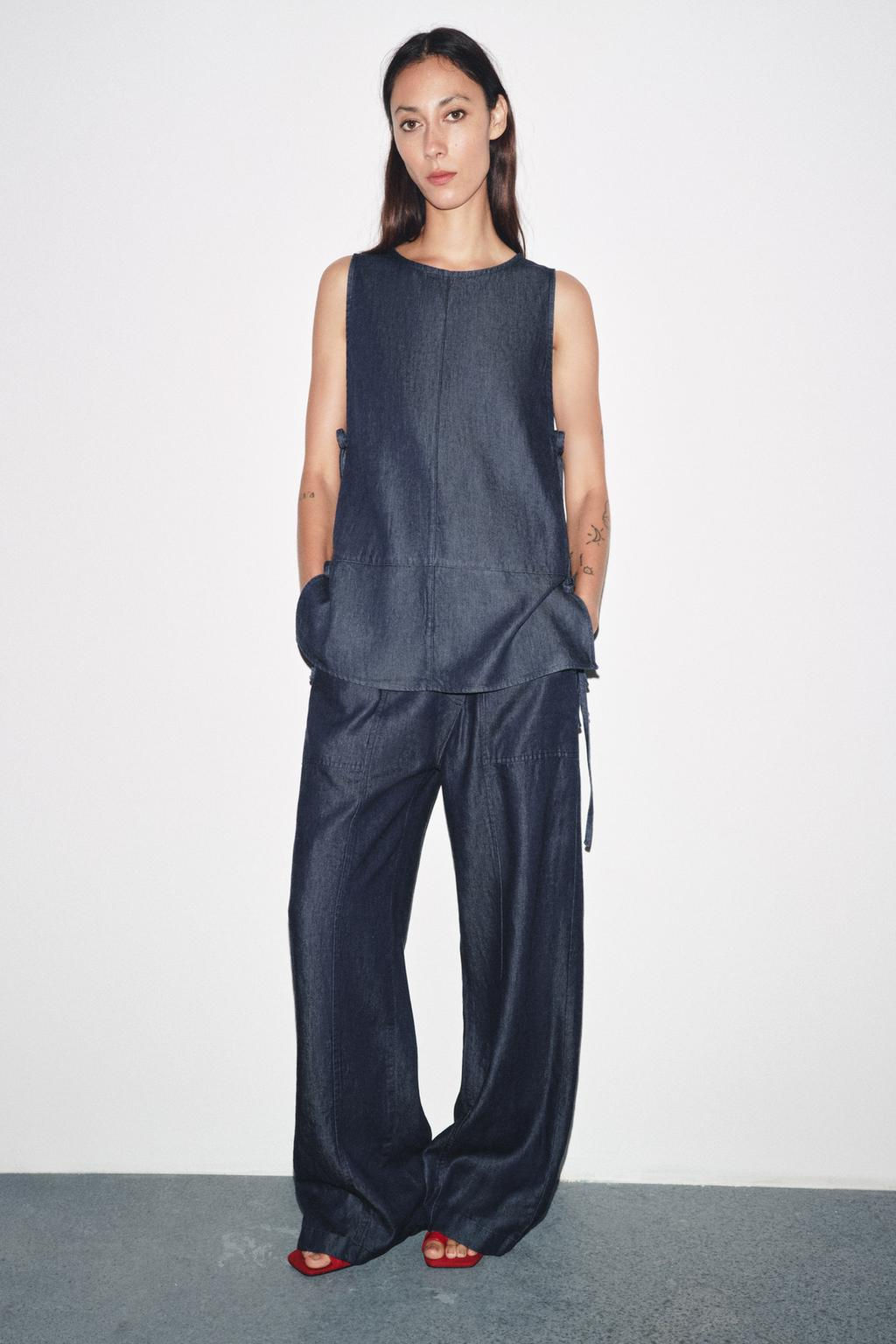ZW COLLECTION CROSSOVER DENIM TROUSERS - Zara фото 4
