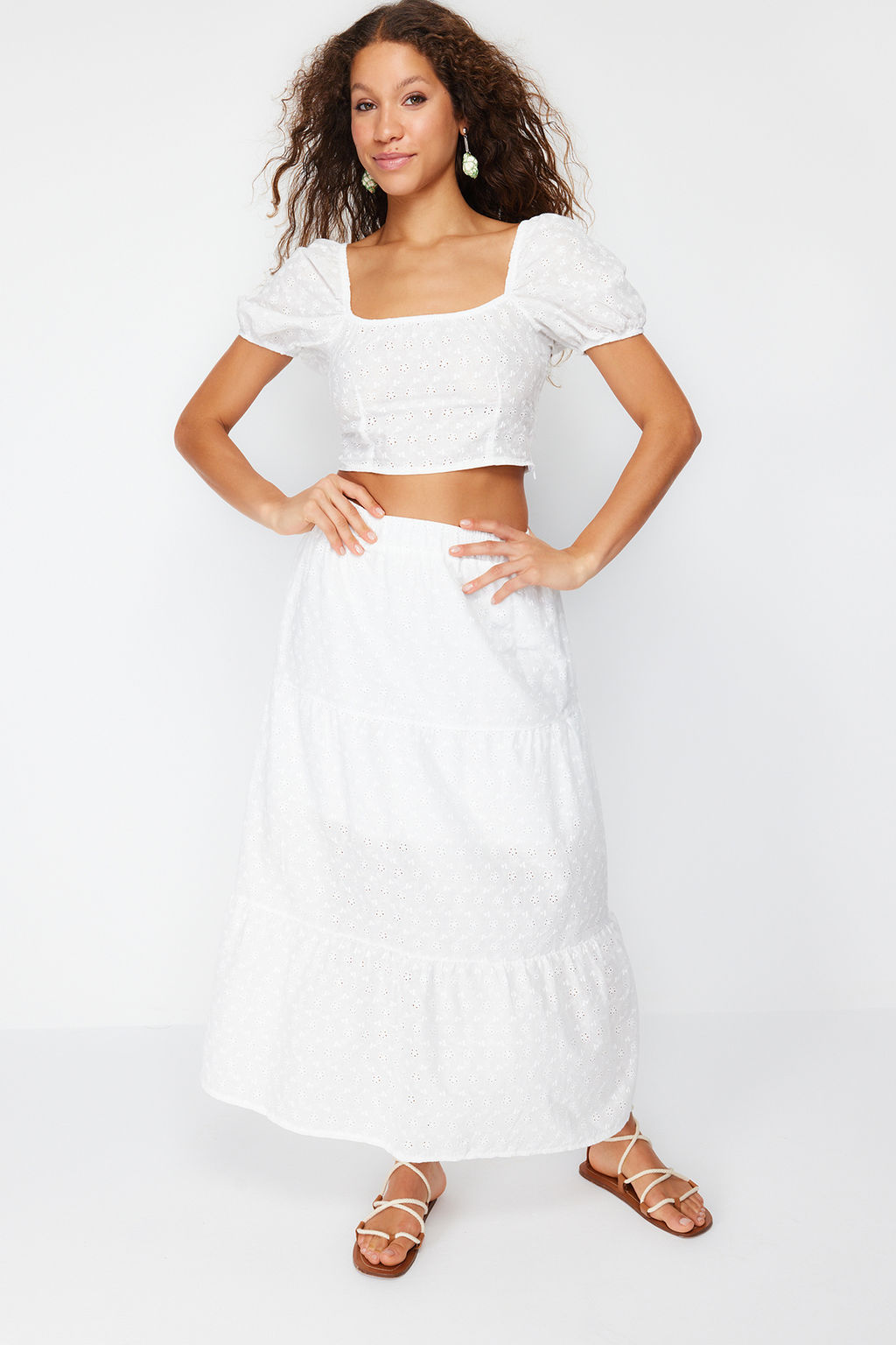 Ekru Brode Kumas Klos Maxi Boy Dokuma Etek TWOSS24ET00069 - Trendyolmilla фото 6