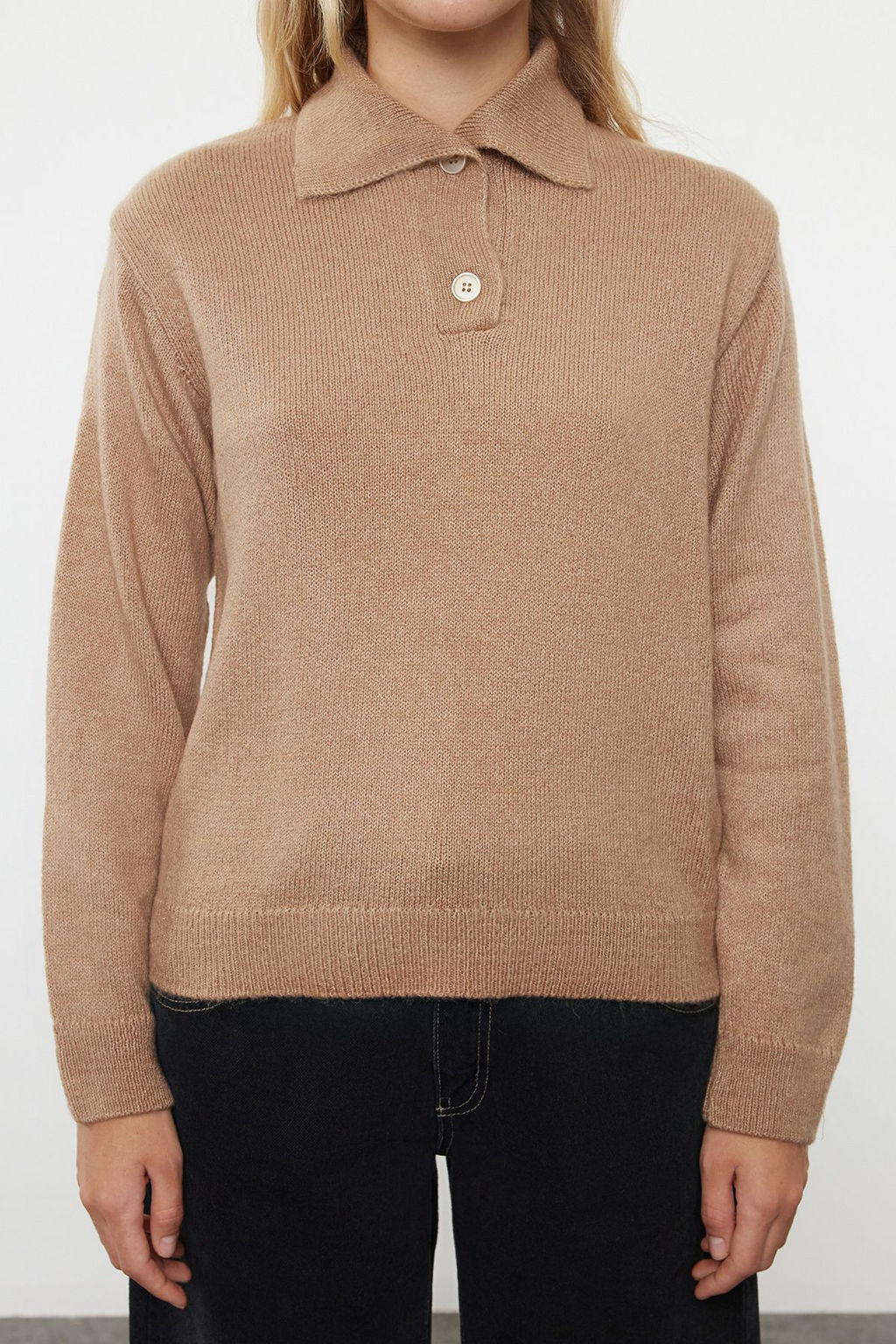 Vizon More Sustainable Yumusak Dokulu Genis Kal?p Polo Yaka Triko Kazak TWOAW25KZ00308 - Trendyolmilla фото 3