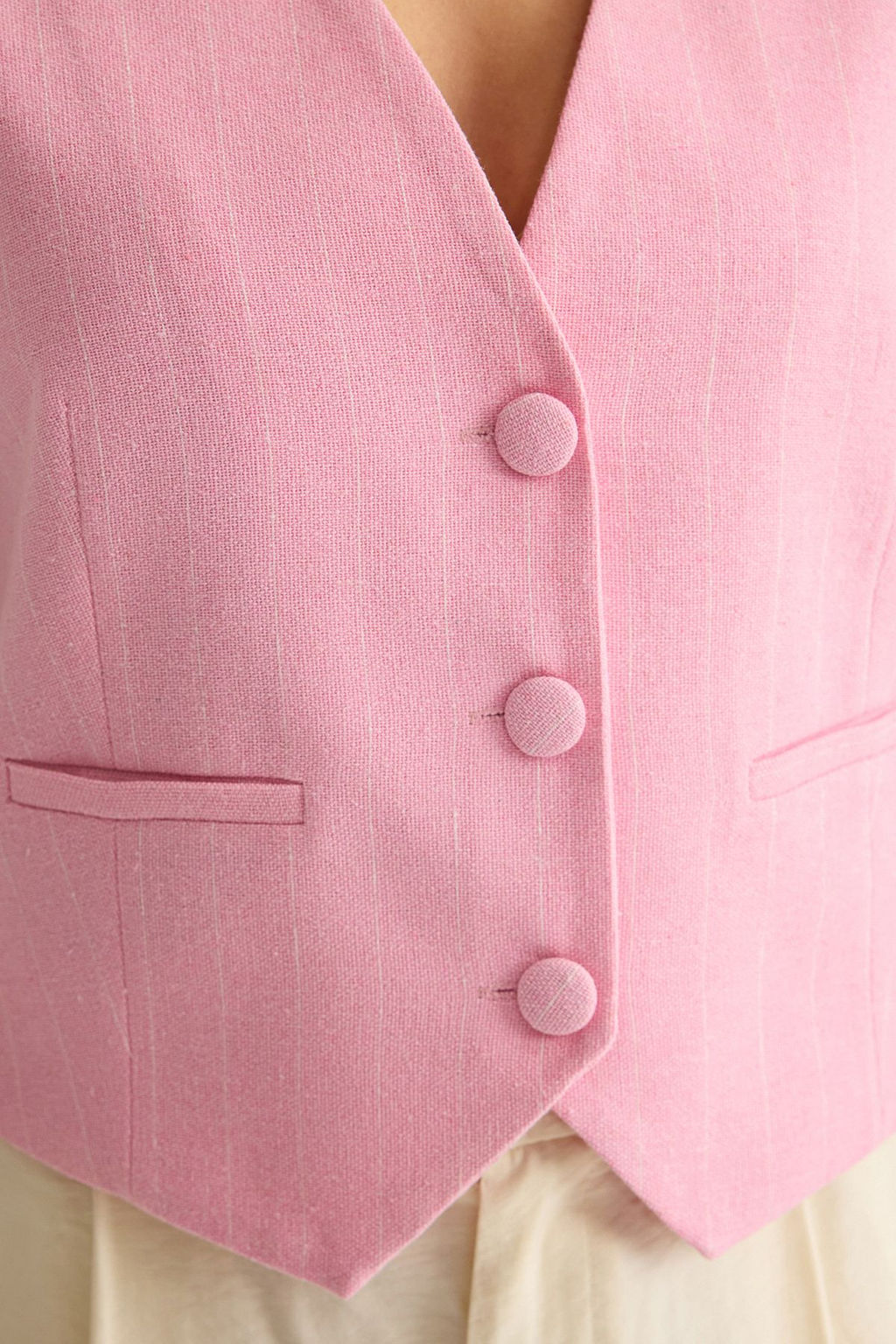 TRENDYOLMILLA Ac?k Pembe Regular Cizgili Pamuk Keten Crop Dokuma Yelek TWOSS24YE00025 фото 21