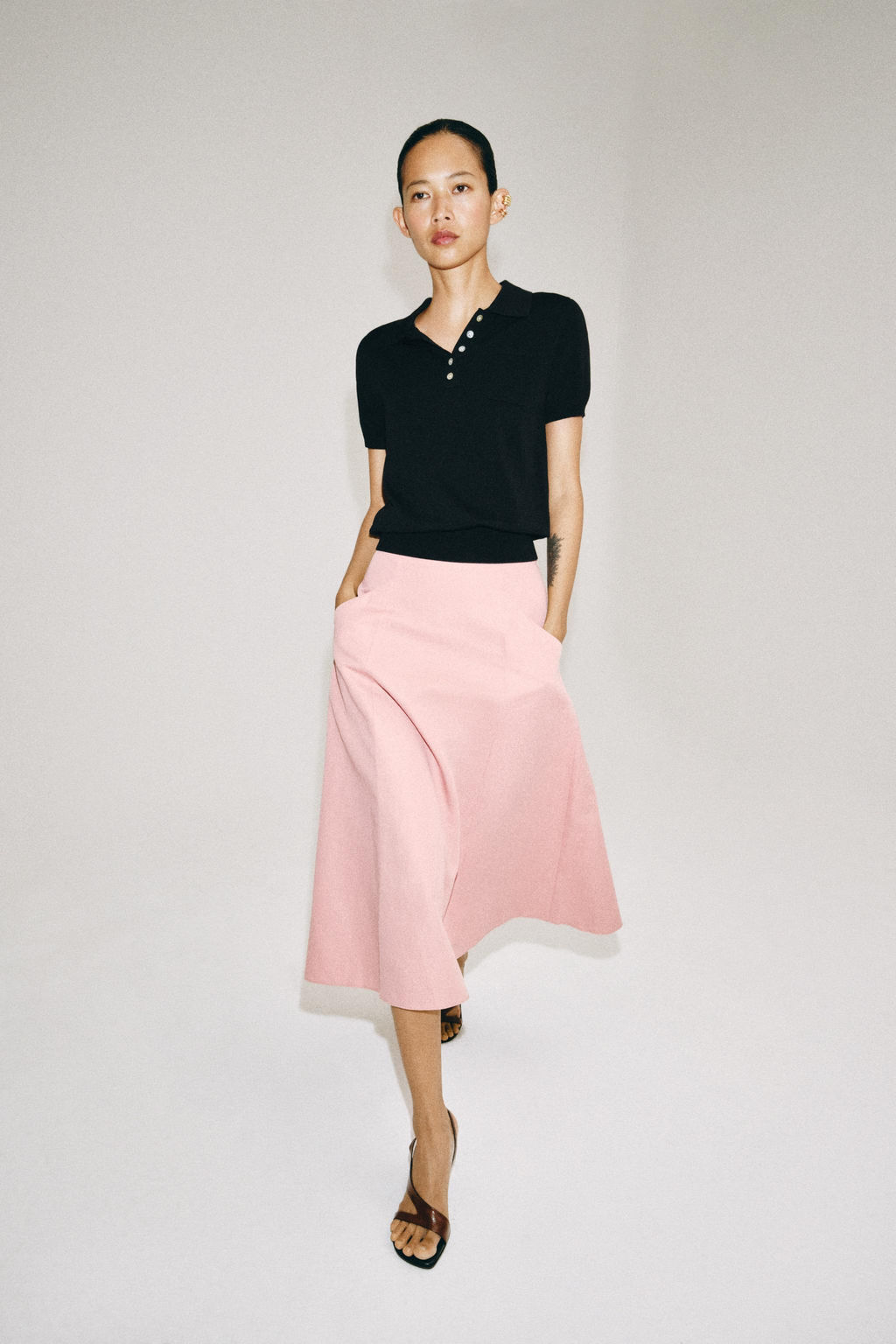 FALDA MIDI FLUIDA ZW COLLECTION / Rosa