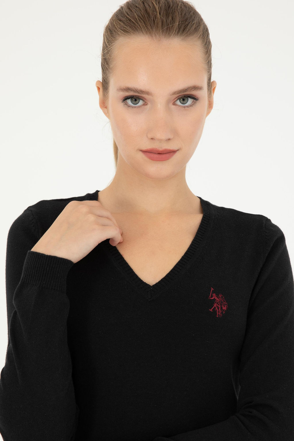 Женский черный базовый свитер с v-образным вырезом - U.s. polo assn фото 2