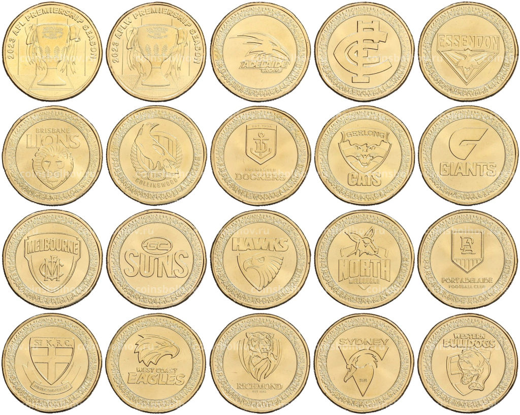 Набор из 20 монет 1 доллар 2023 года Австралия Австралийская футбольная лига (в буклете)