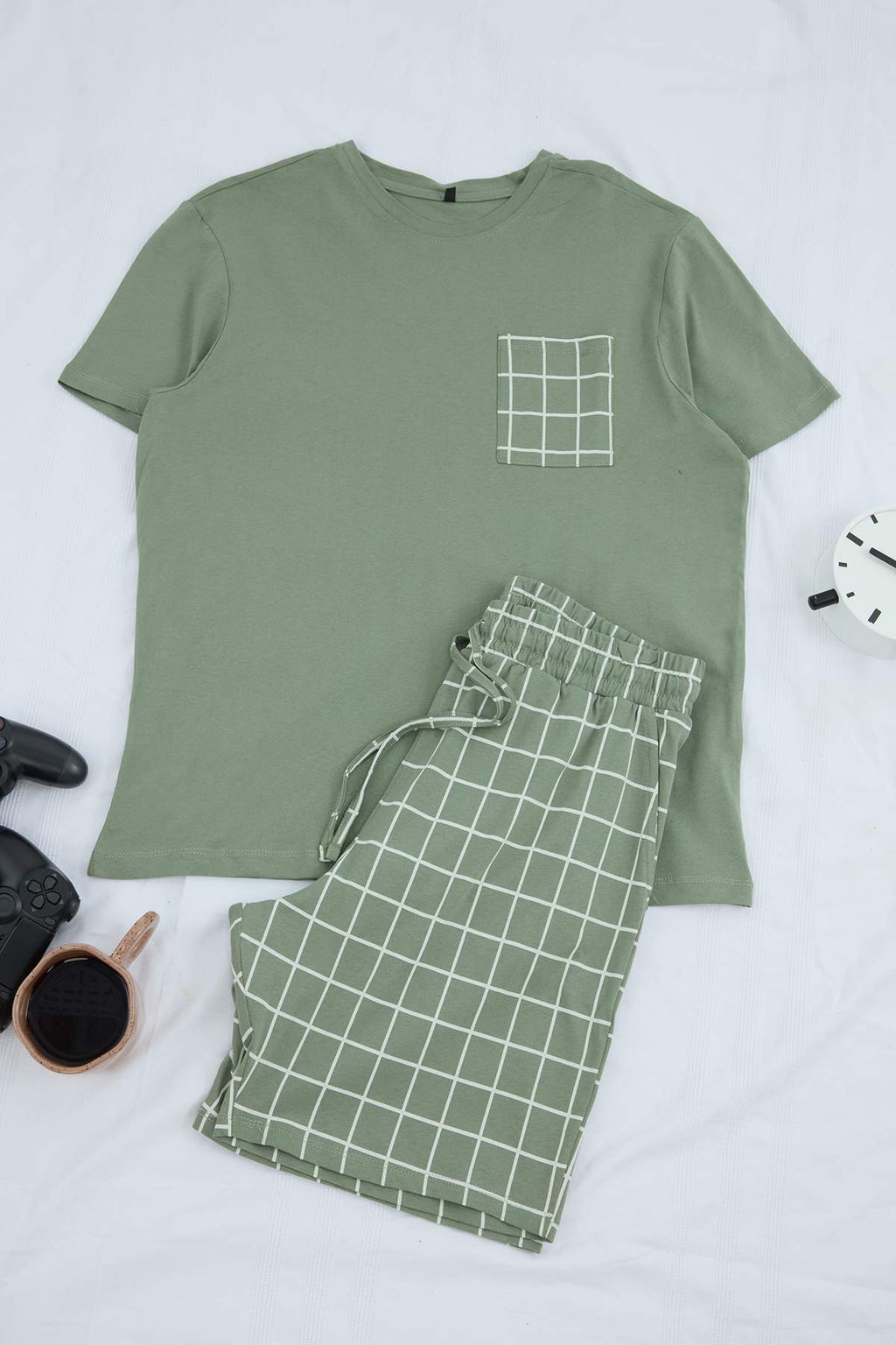 TRENDYOL MAN Lacivert Regular Fit Ekose Orme Sortlu Pijama Tak?m? TMNSS25PT00034 - Trendyolmilla фото 10