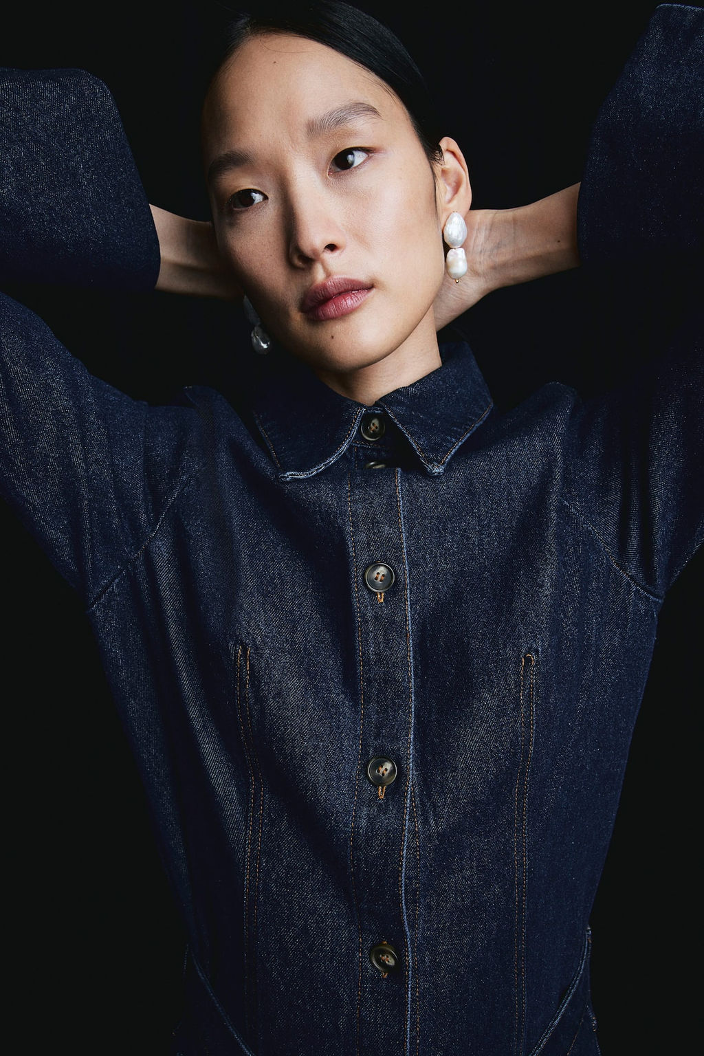 Pendientes chapados en oro con colgante de perla - H&m фото 2