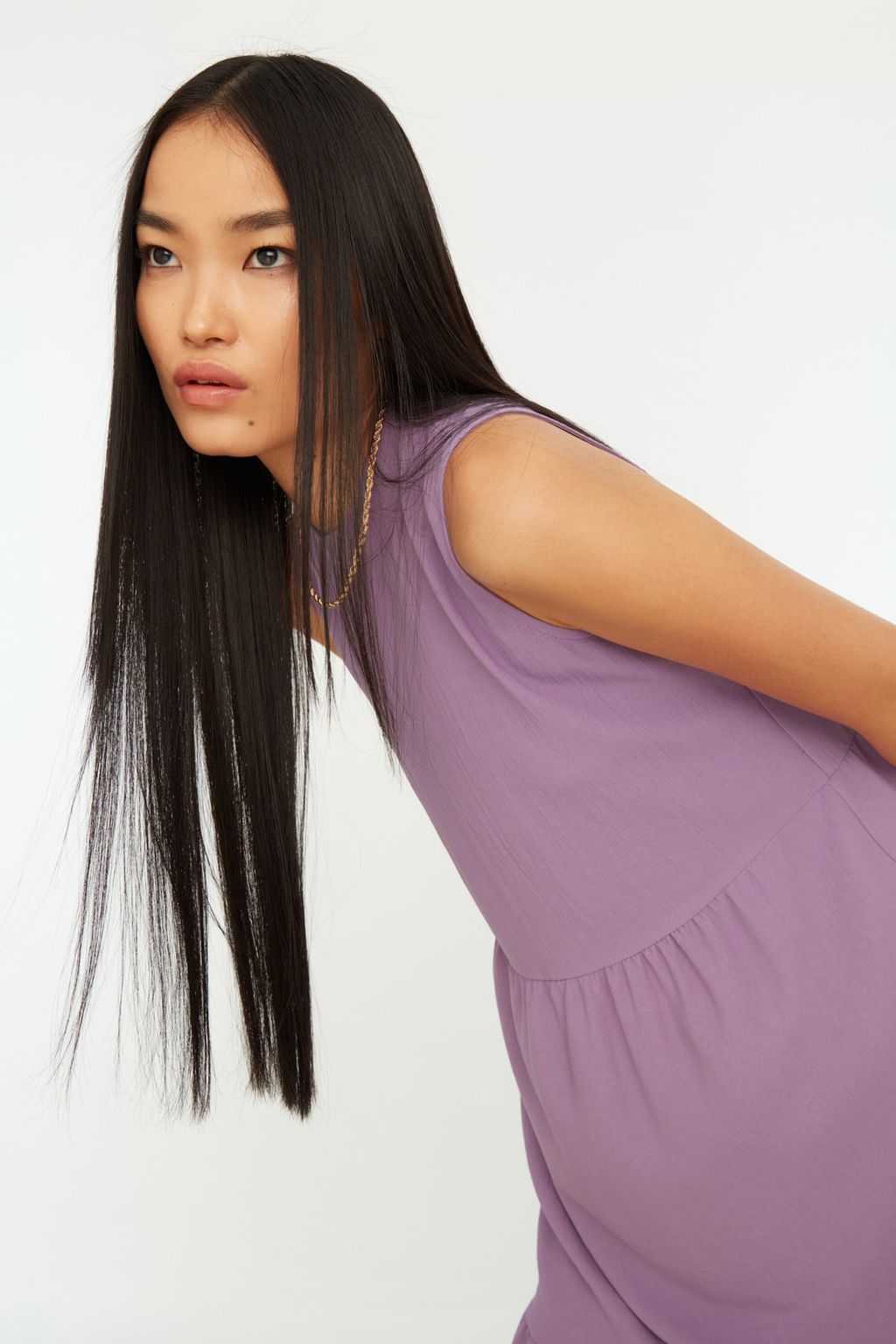 TRENDYOLMILLA Kahverengi Shift/Duz Kesim Dik Yaka Midi Dokuma Elbise TWOSS20EL1864 фото 17