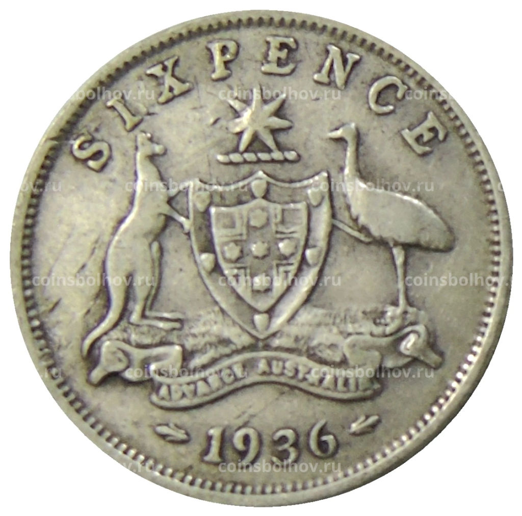 Монета 6 пенсов 1936 года Австралия