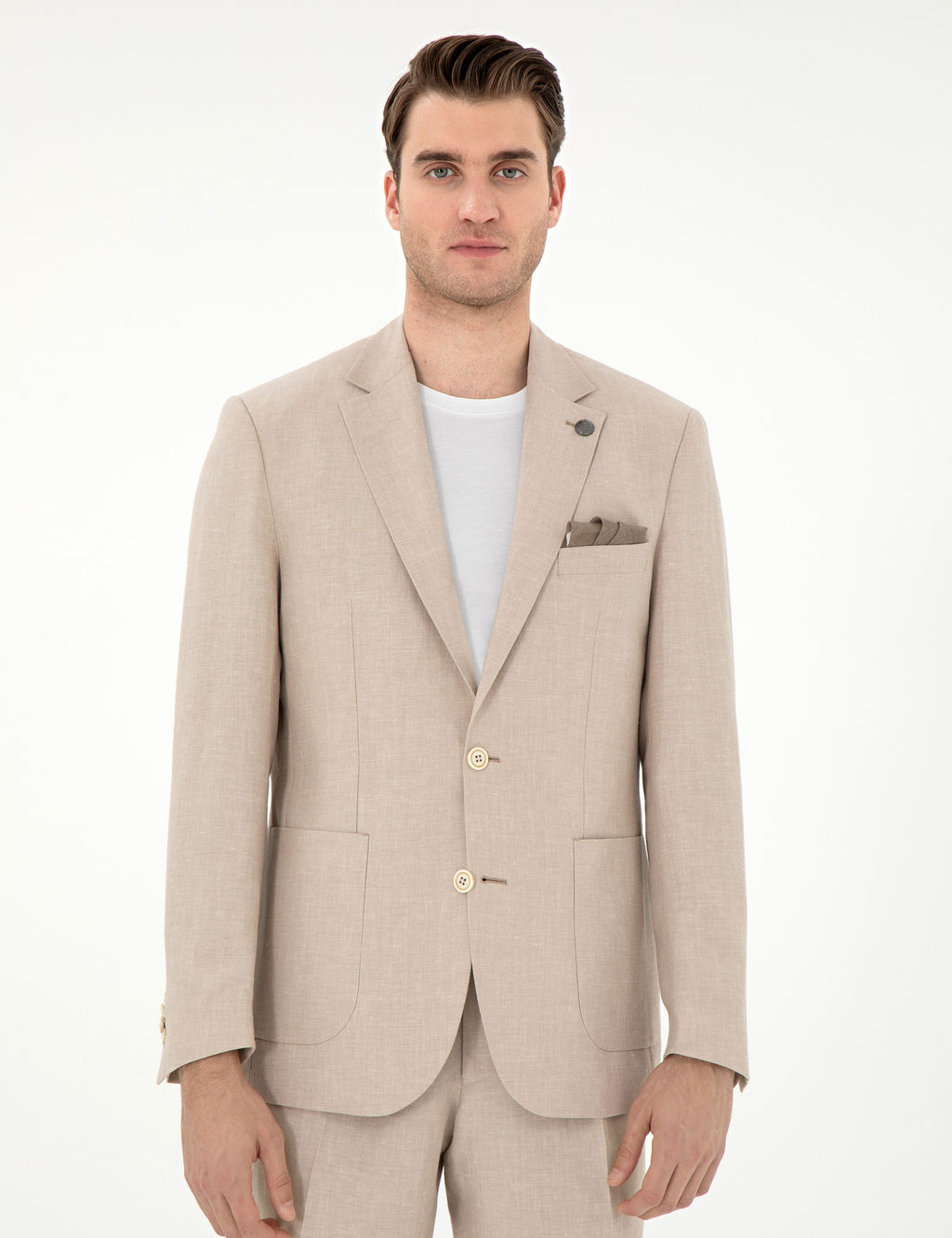 A__k Kahverengi Slim Fit Keten Kar___ml_ Ceket