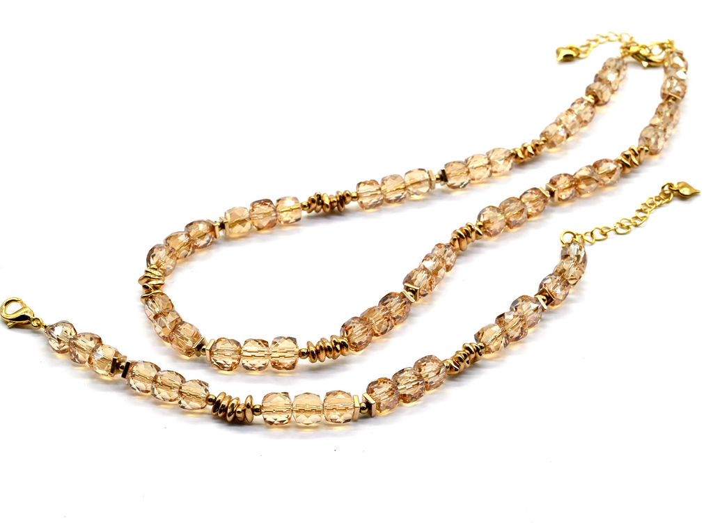 Чокер и браслет из циркона кубик граненый 6*6мм, цвет синий, 40см, 17см - Радуга камня фото 14