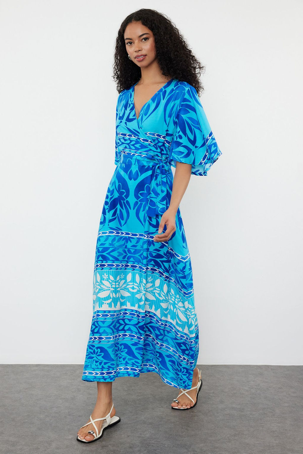 Cok Renkli Etnik Kusakl? Desenli A Kesim Kruvaze Yaka Dokuma Elbise TWOSS24EL01046 - Trendyolmilla фото 9