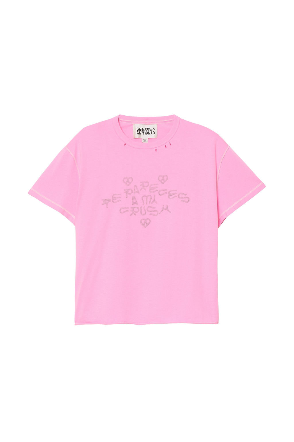CAMISETA EFECTO REV?S TEXTO LAVADO CRUSH / Rosa