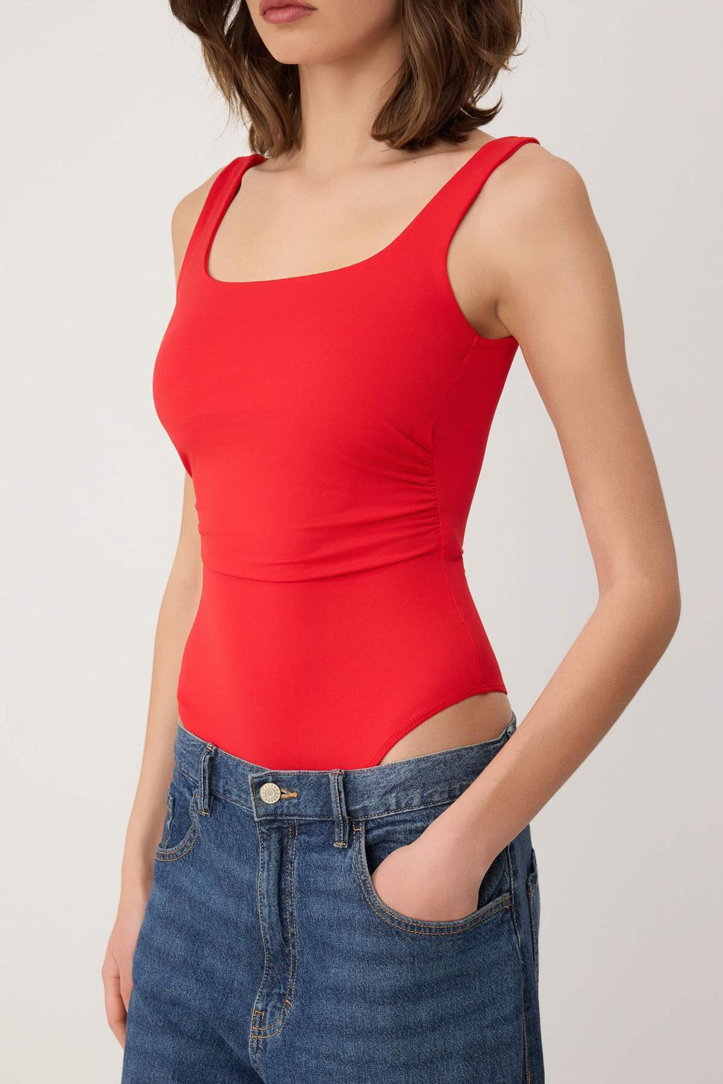 Nar Cicegi Duz Regular Kare Yaka Kolsuz Buzgulu C?tc?tl? Poliamid Orme Body TWOSS26BD00023