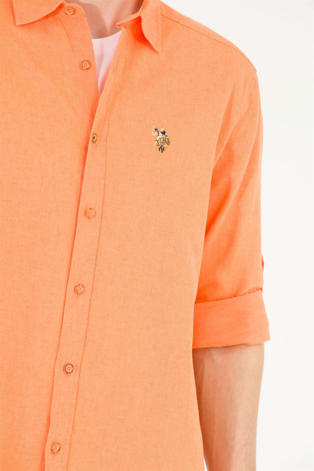 U. S. Polo Assn / Мужская оранжевая базовая рубашка с длинным рукавом - U.s. polo assn фото 14