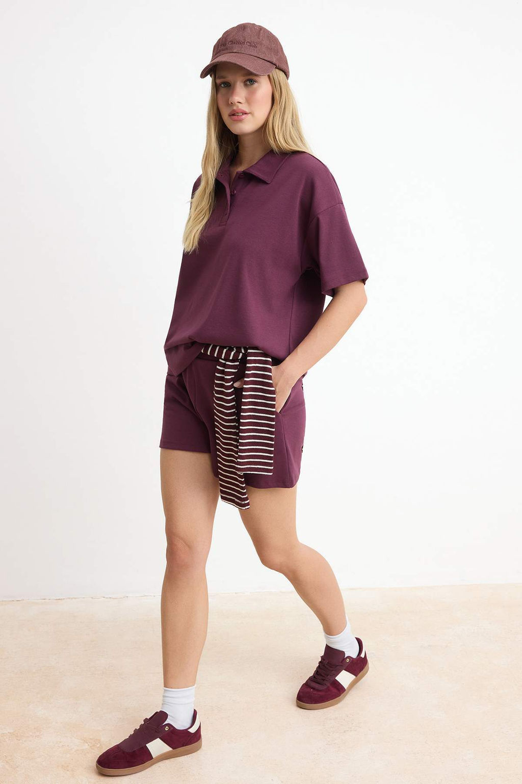 Murdum Oversize Dusuk Kol K?sa Kollu Pamuk Ribana Orme Alt-Ust Tak?m TWOSS26AU00121