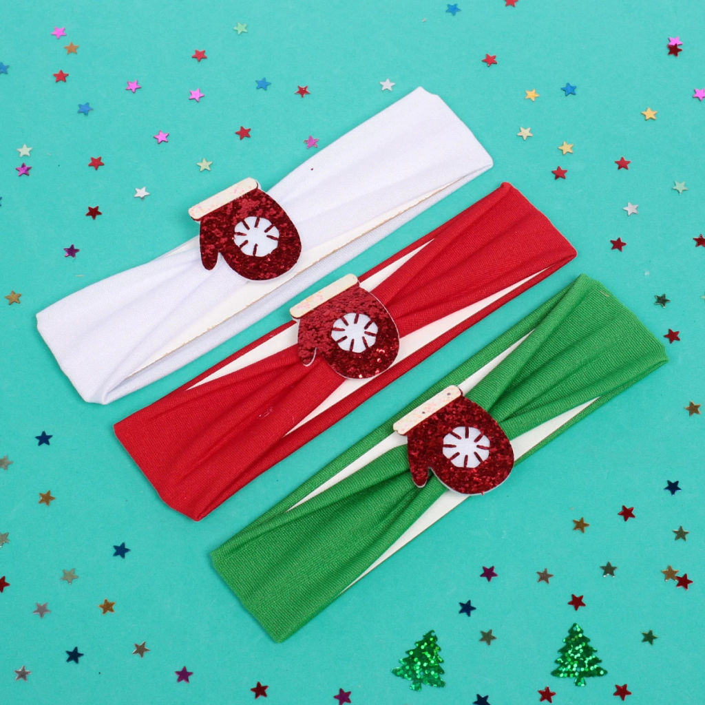 Цена за 6шт. Повязка на голову детская "New Little Mi Mi - Новогодние варежки", микс 3 цвета, 4*16.5см
