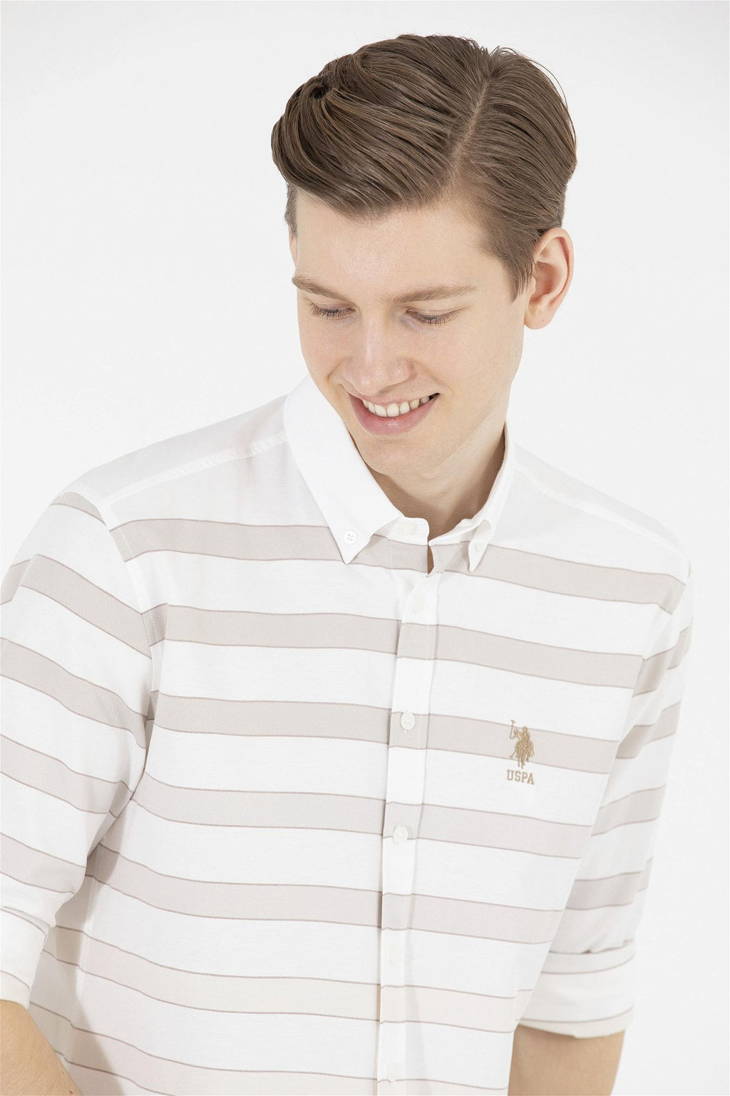 Мужская белая рубашка в каменную полоску - U.s. polo assn фото 2