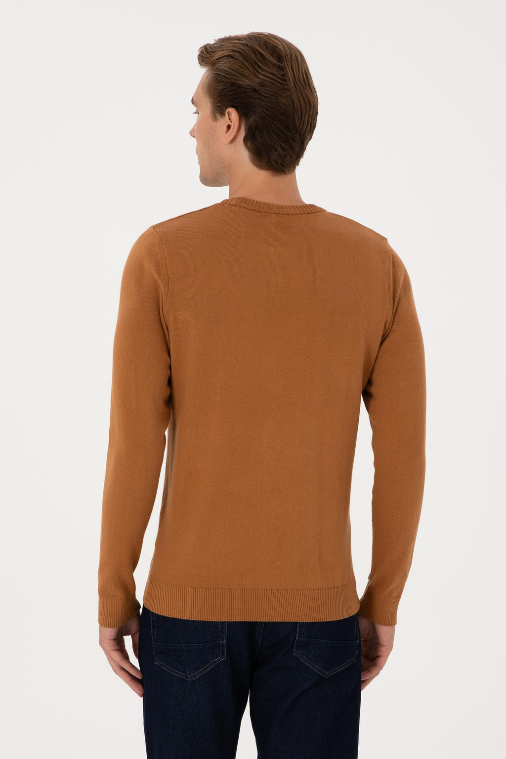 Erkek Slim Fit Bisiklet Yaka Camel Basic Kazak - U.s. polo assn фото 5