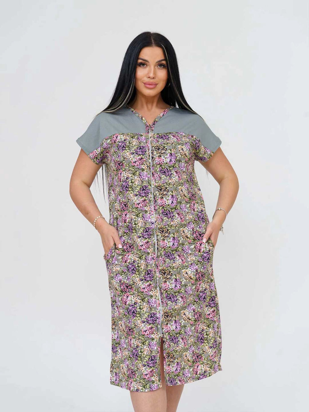 Халат женский, цвет зеленый розовый фиолетовый оранжевый - Барболета фото 6