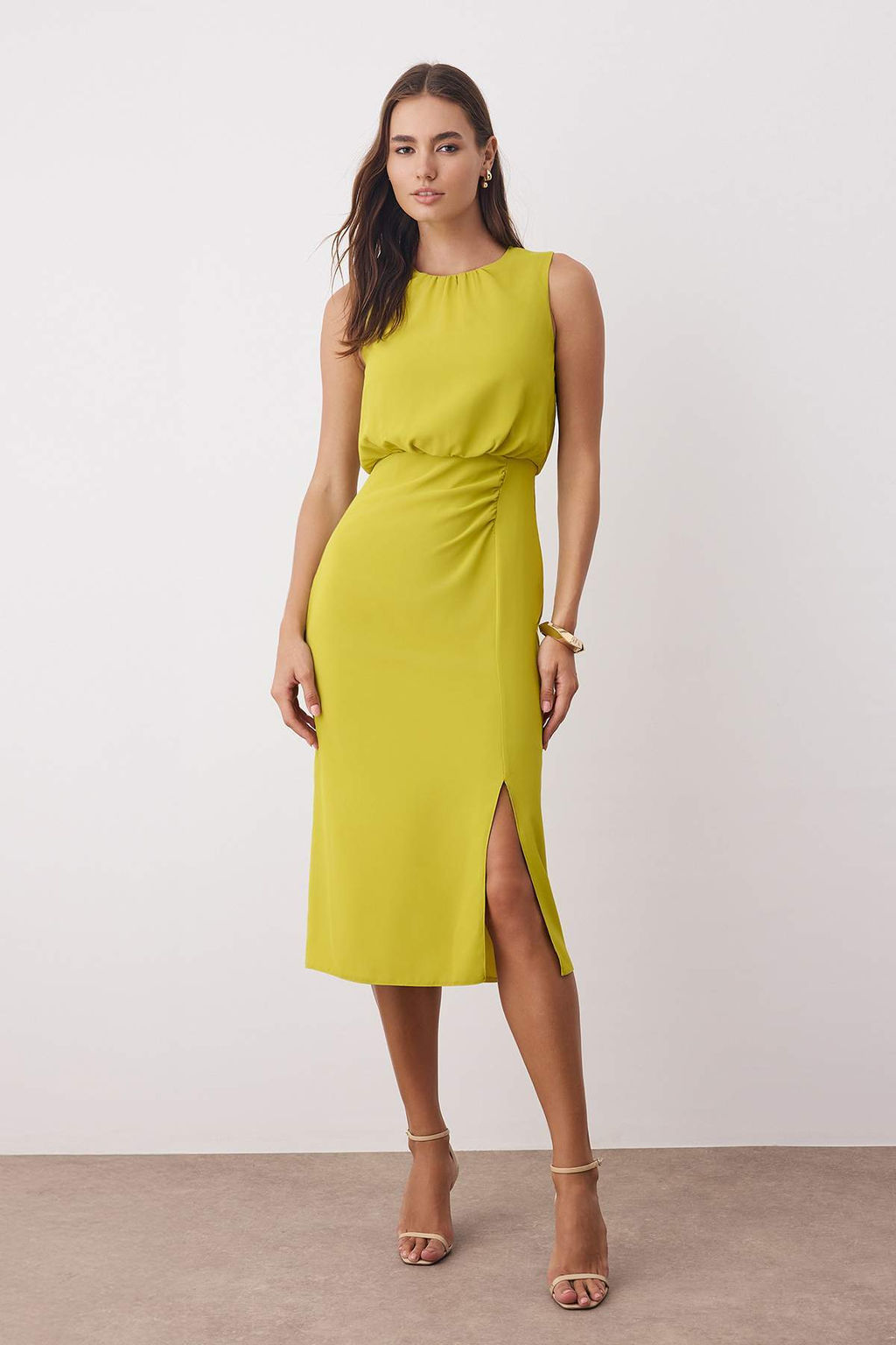 Yag Yesil Duz Midi Dokuma Elbise TWOSS25EL00879