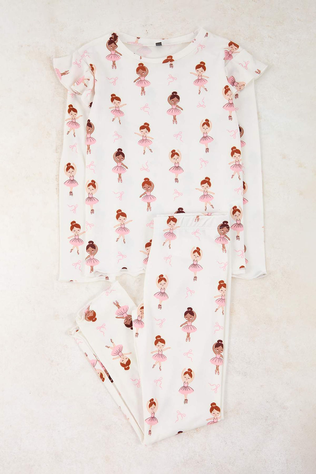 Pudra-Ekru Bask?l? Yumusak Dokulu 4lu Orme Regular K?z Cocuk Alt-Ust Pijama Tak?m? TKDAW26PT00012 - Trendyolmilla фото 3