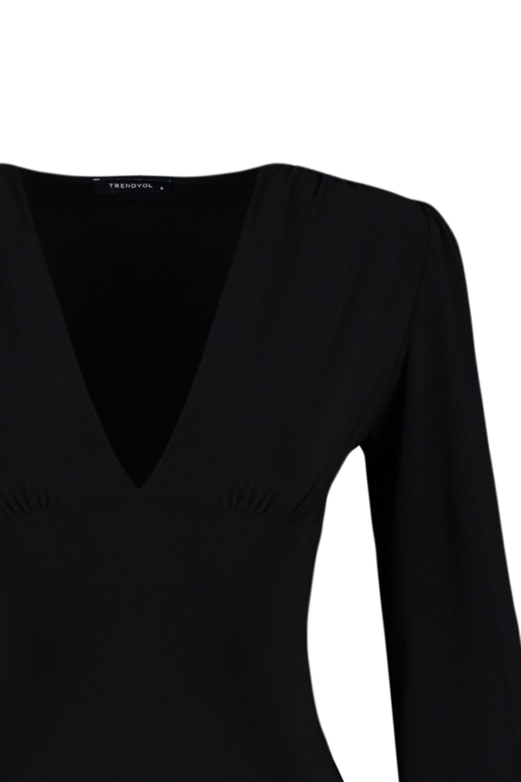 TRENDYOLMILLA Siyah Balon Kol V Yaka Fitted/Vucuda Oturan Esnek C?tc?tl? Orme Body TWOSS23BD00030 фото 23