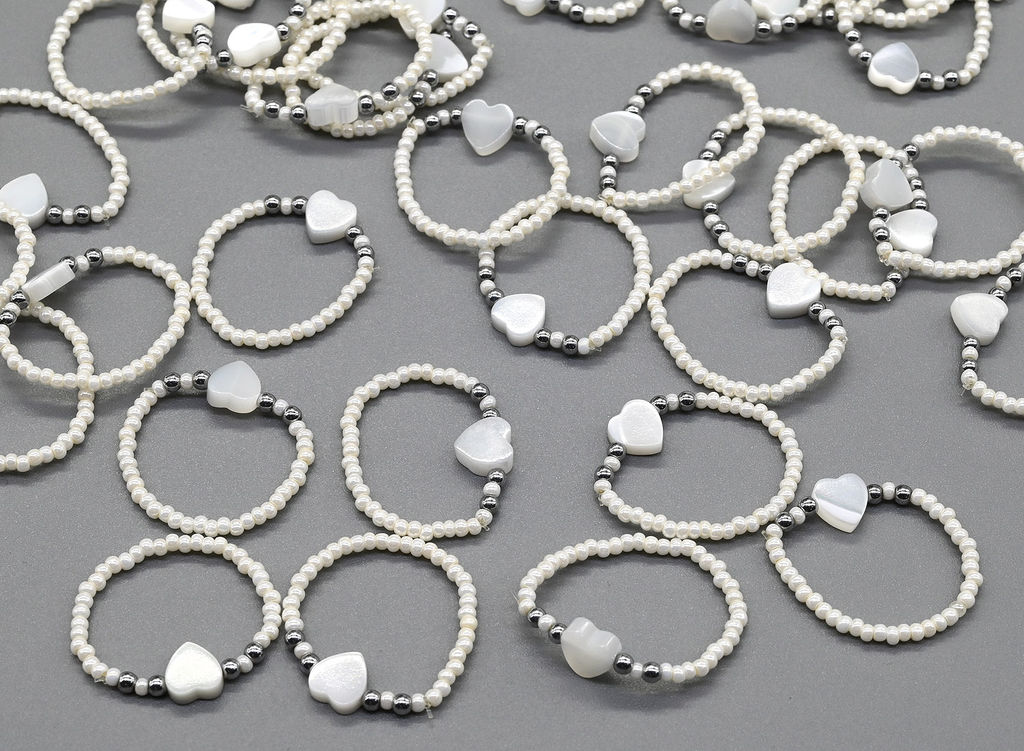 Колечко на резинке с перламутром Сердце и цирконом цвет небесно голубой - Радуга камня фото 23