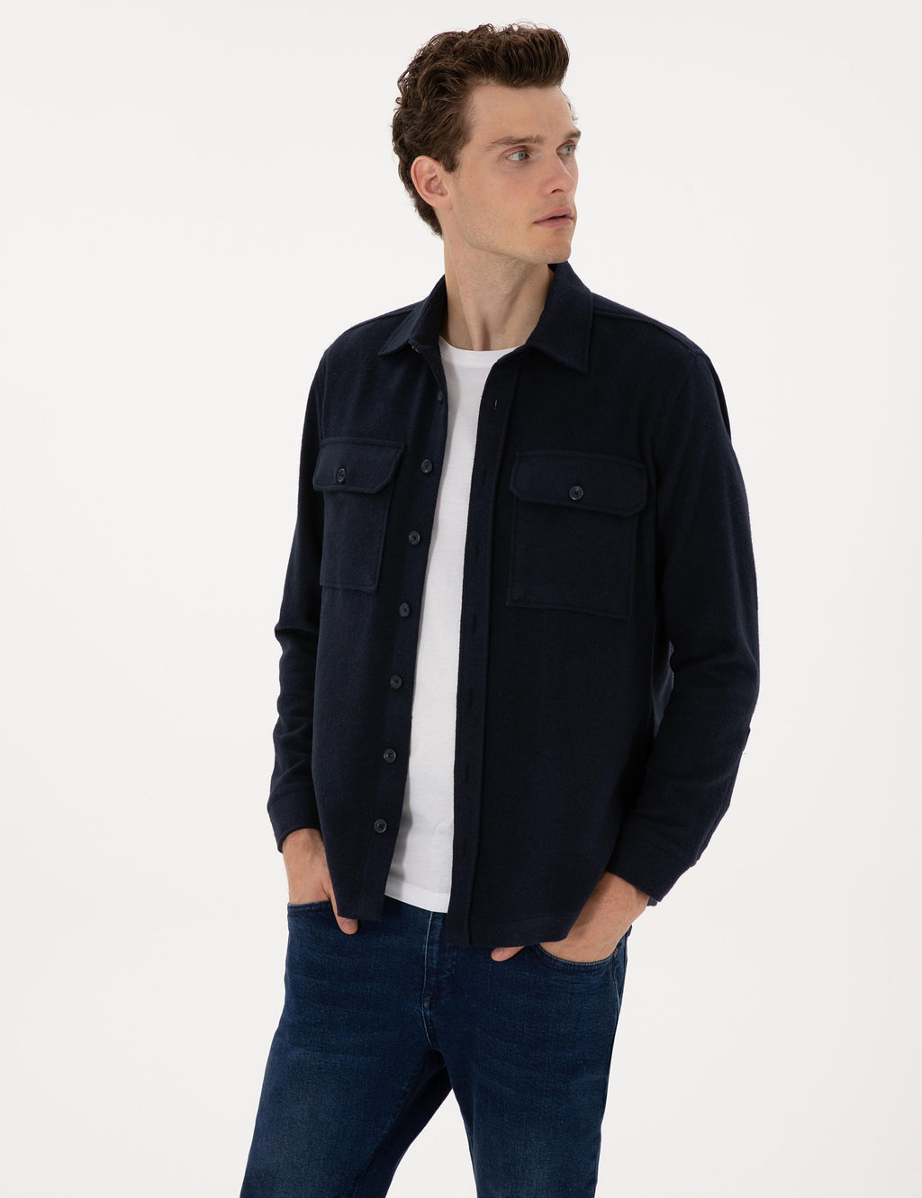 Lacivert Comfort Fit Uzun Kollu G_mlek