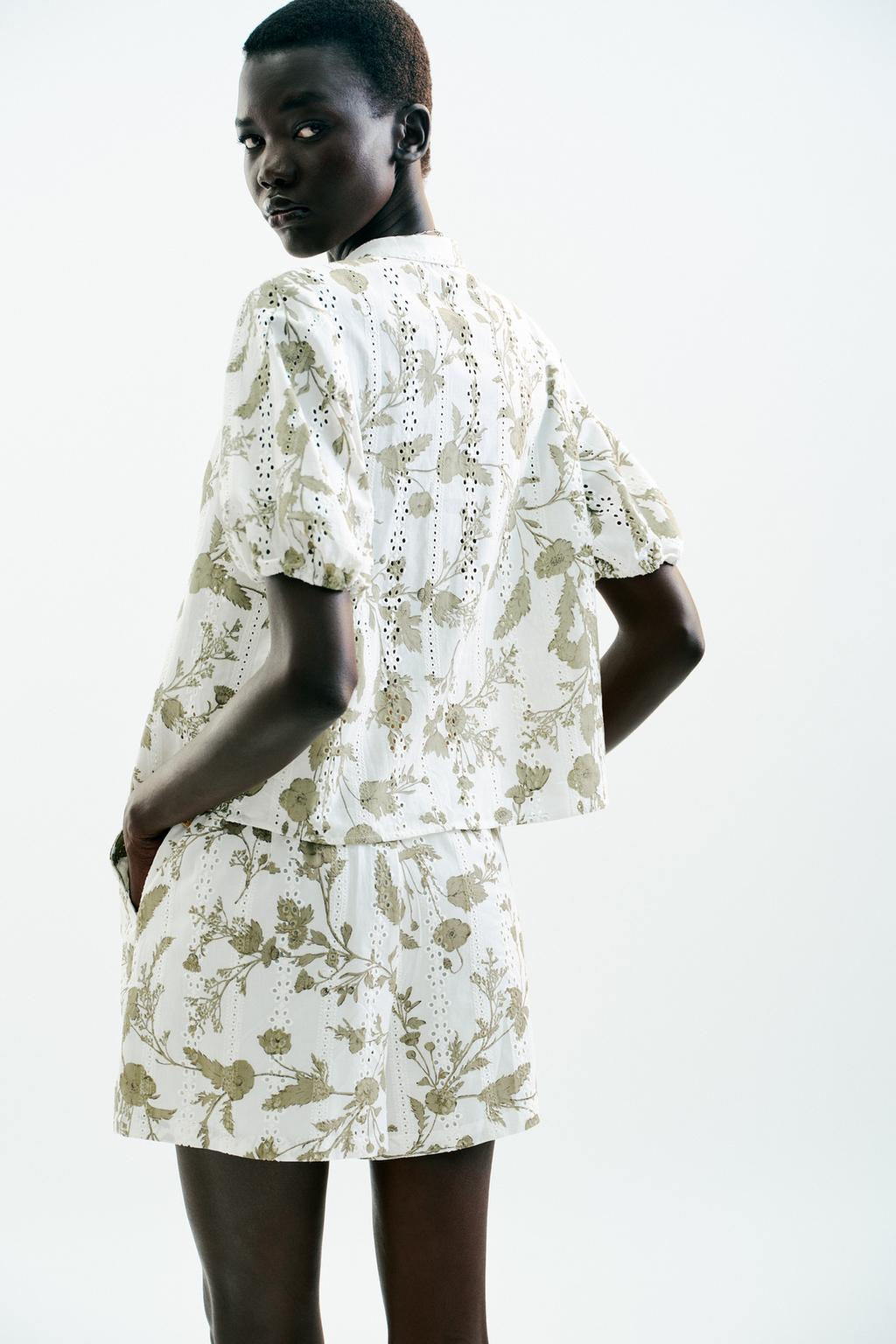 PRINTED TOP WITH CUTWORK EMBROIDERY - Zara фото 4