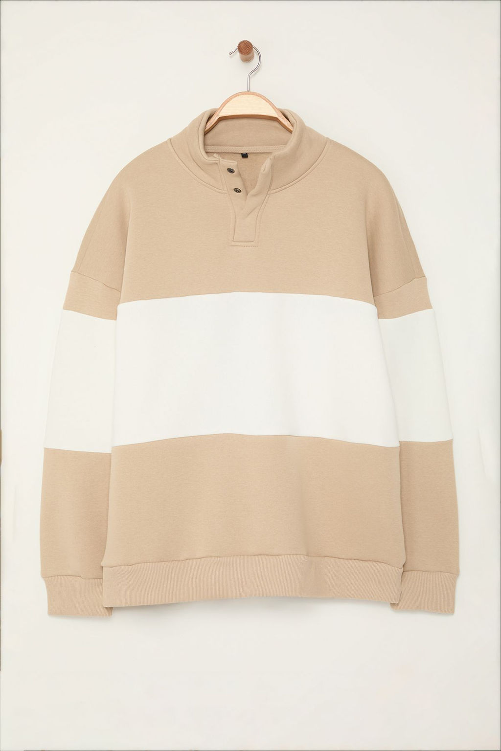 TRENDYOL MAN Lacivert Oversize/Genis Kesim Dik Yaka Renk Bloklu Ici Polar Buyuk Beden Sweatshirt TMNAW25AO00033 - Trendyolmilla фото 8