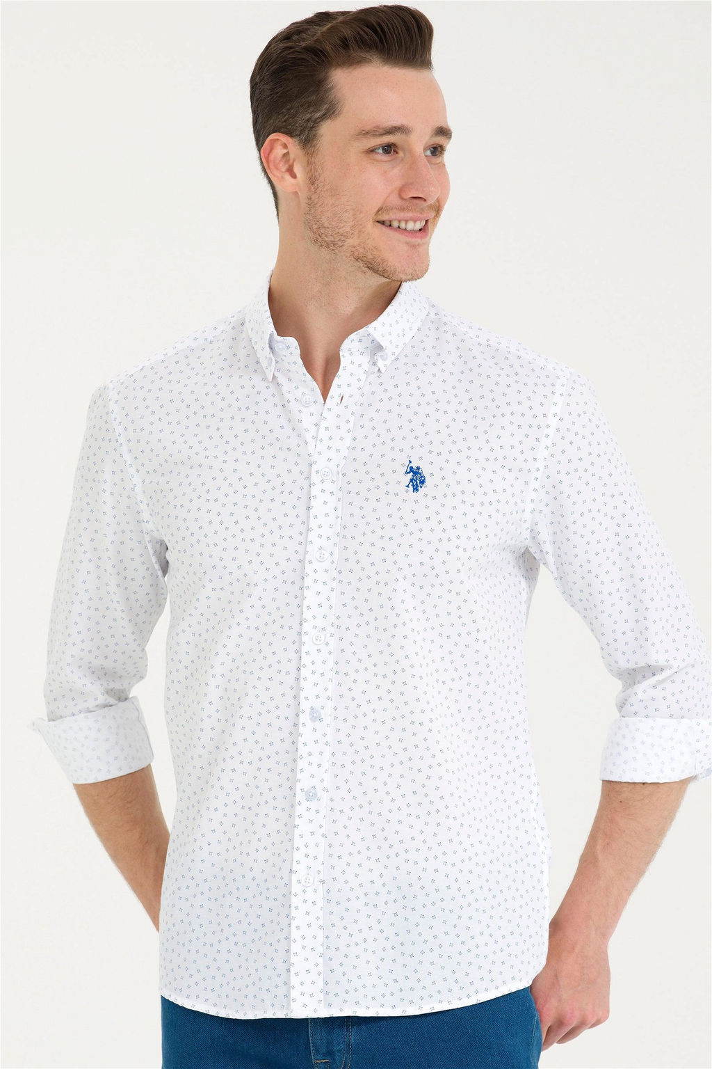 U. S. Polo Assn Мужская белая рубашка с принтом Saks - U.s. polo assn фото 8