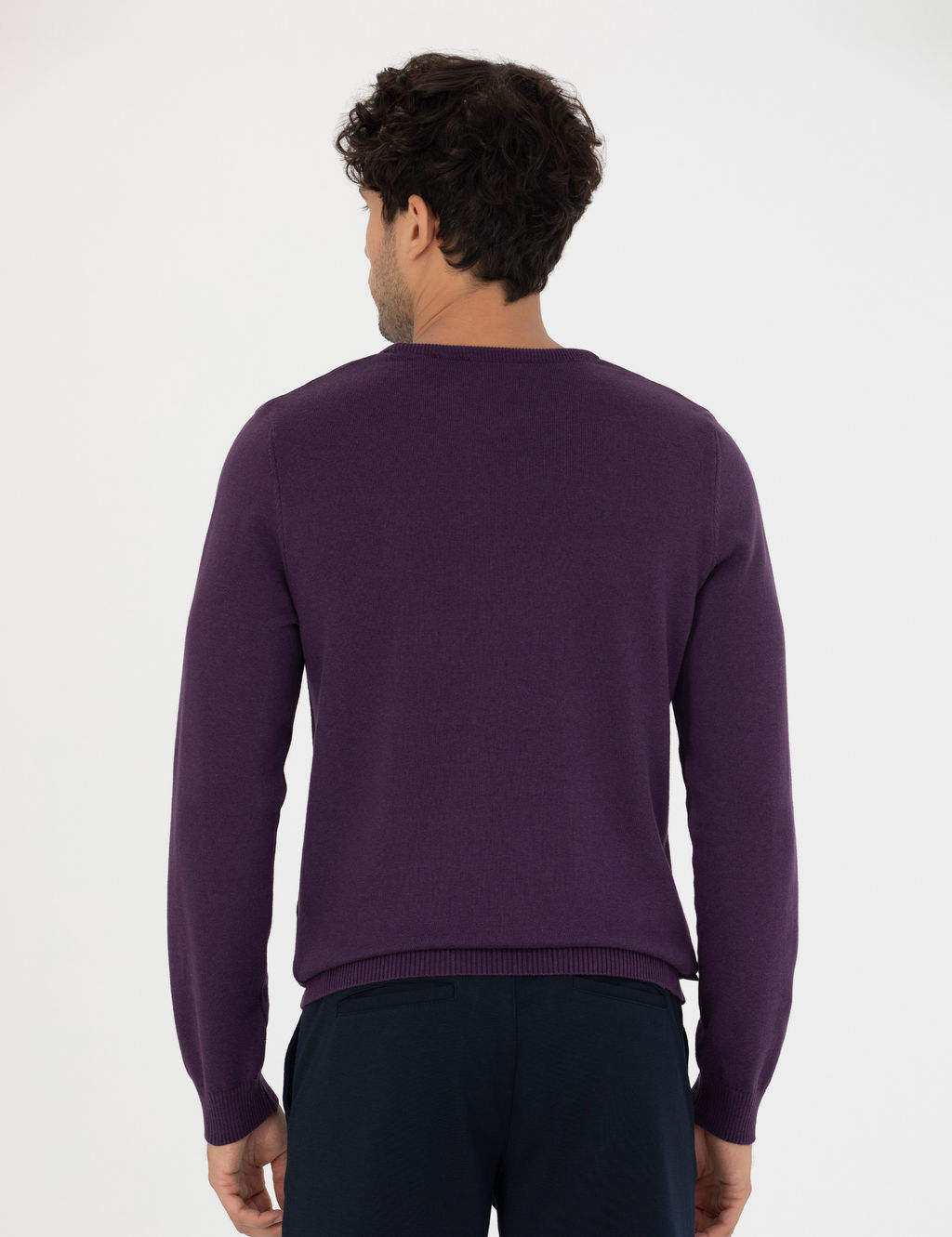 Mor Slim Fit Bisiklet Yaka Basic Triko Kazak