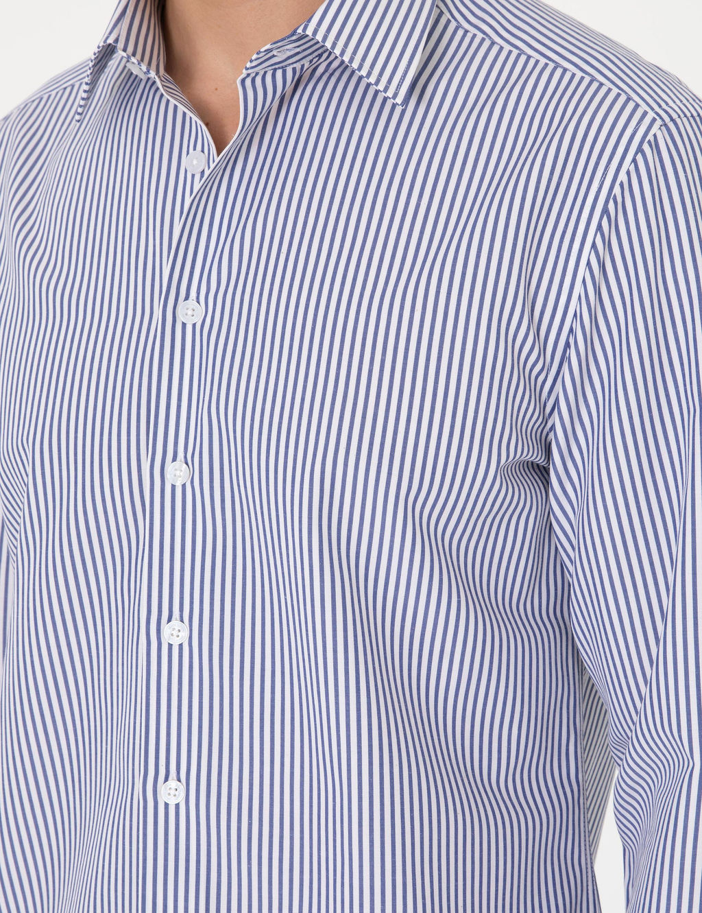 Mavi Slim Fit _izgili Uzun Kollu G_mlek